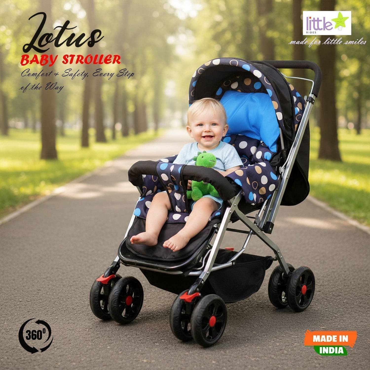 LITTLE RIDES Explorer Baby Stroller New Born/Kids, with Safety Belt, 360 Swivel Wheel Stroller