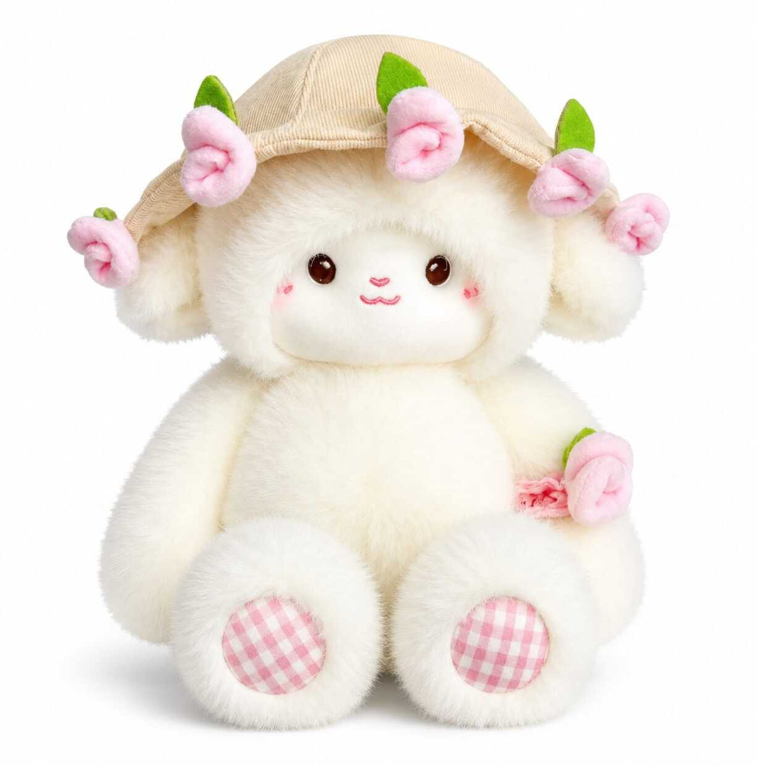 Image of POSHAMPAA Cute Fluffy Lamb Plush Toy with Floral Hat Soft Stuffed Toy for Kids & Girls - 30 cm