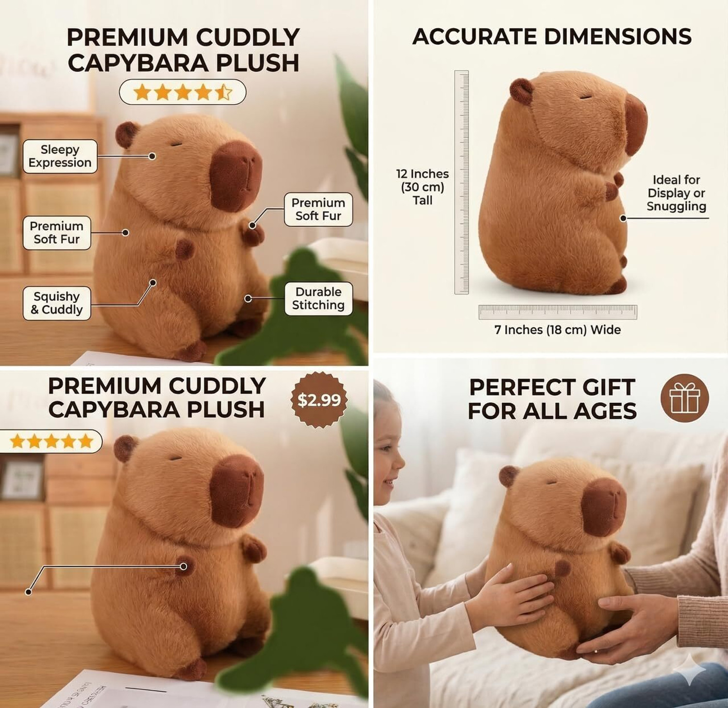 Image of Haven Hug Capybara Plush Toy 25 cm - Cute & Cuddly Stuffed Animal - - 25 cm (Brown)