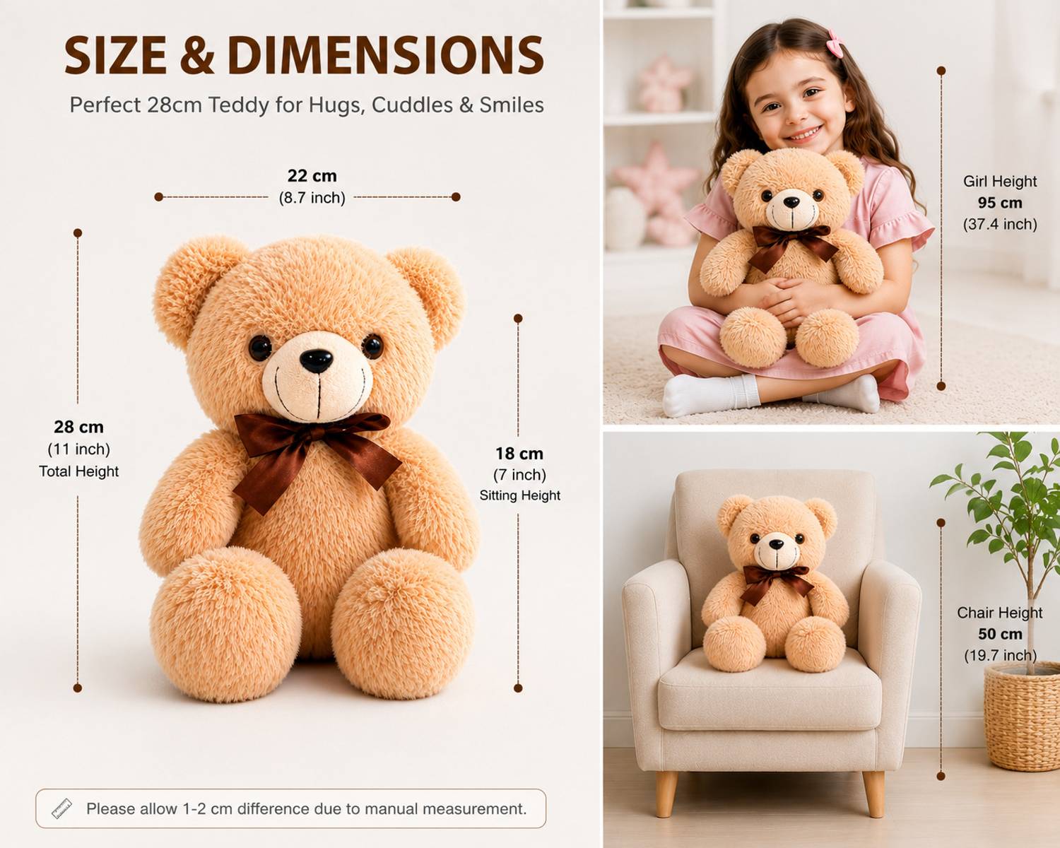 Toyora Cute Teddy Bear 28 cm - Image 3