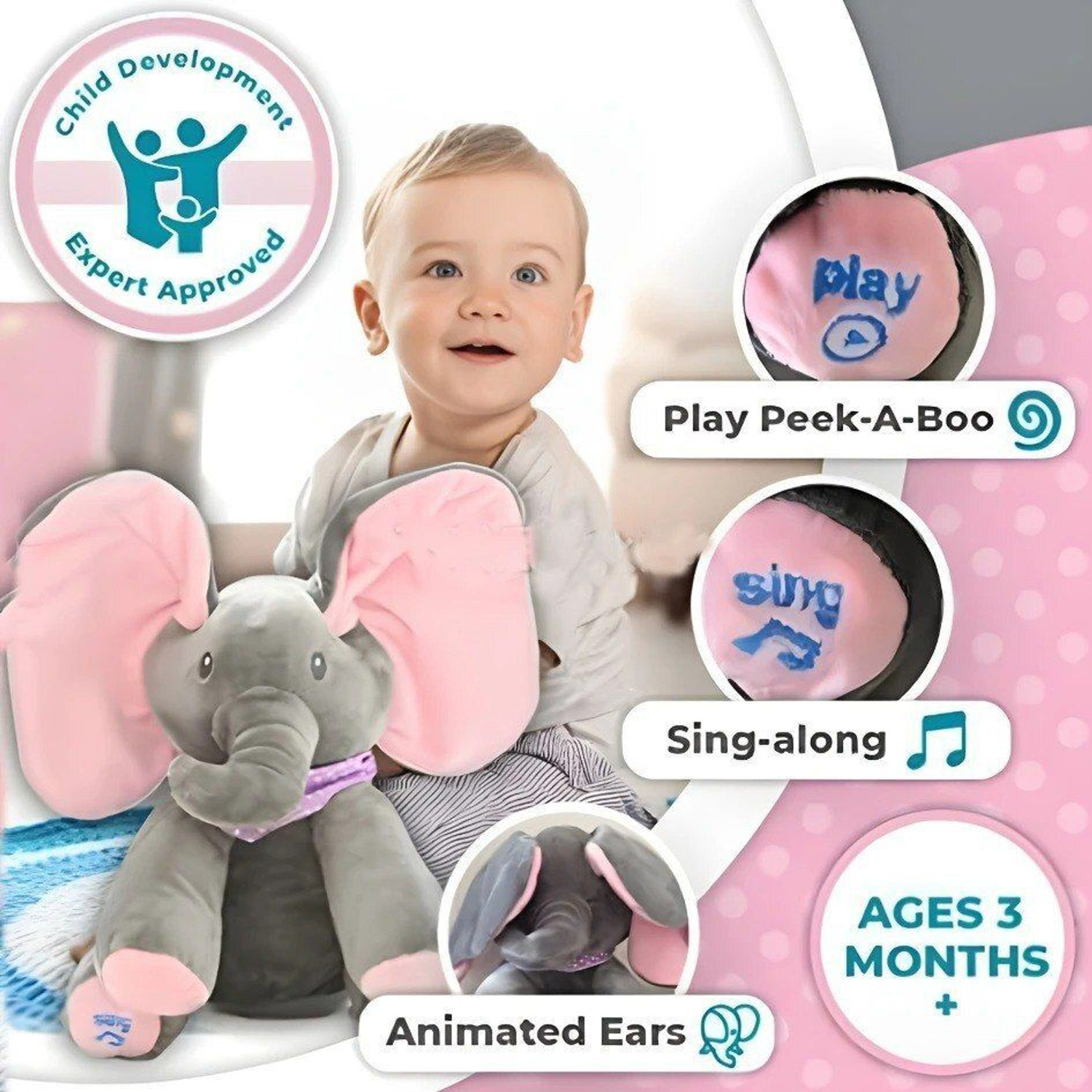 Image of Bitline Musical Baby Elephant Toy for Kids Age 2+ Year Plushie Singing Moving Ears - 30 cm