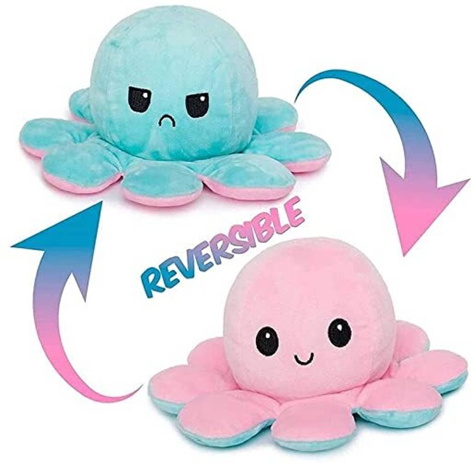 sai ji Reversible Octopus Stuffed Plush Mood Expression Happy and Sad Toy for kids - 20 cm