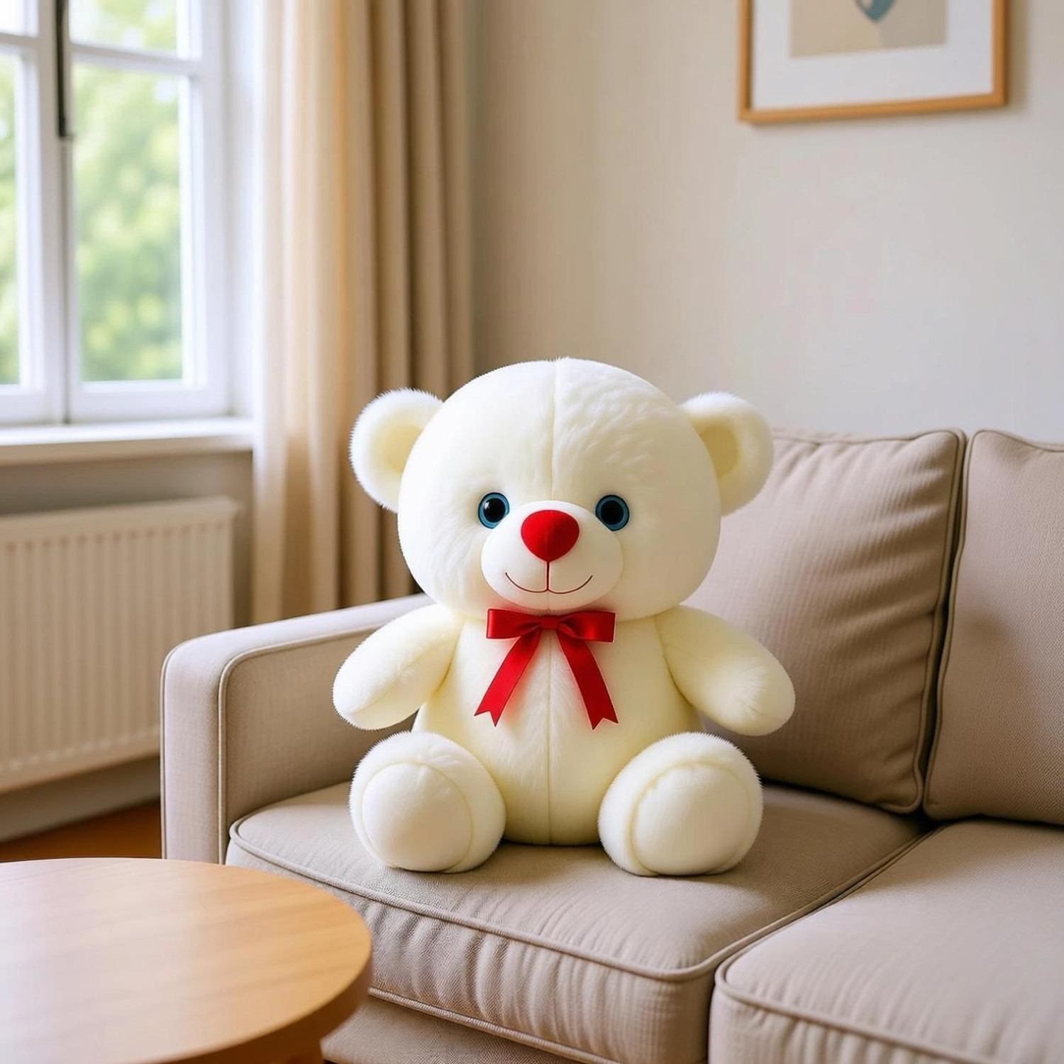 Image of Polyhug Soft Plush Teddy Bear with Red Bow for Kids & Couple Gift - 28 cm