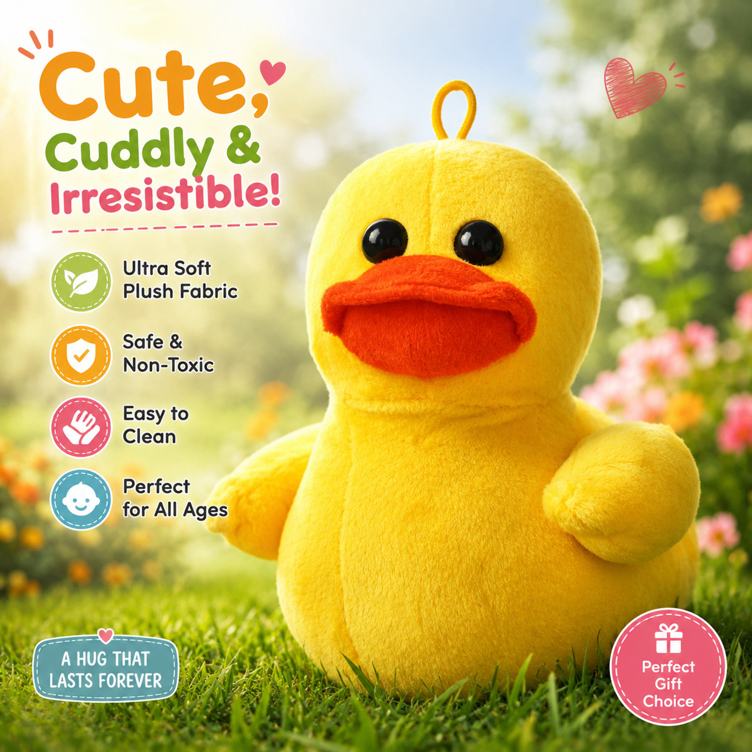 Image of SOFTVIBE Cute Yellow Duck Plush Toy with Hanging Loop | Super Soft Stuffed Animal - 20 cm