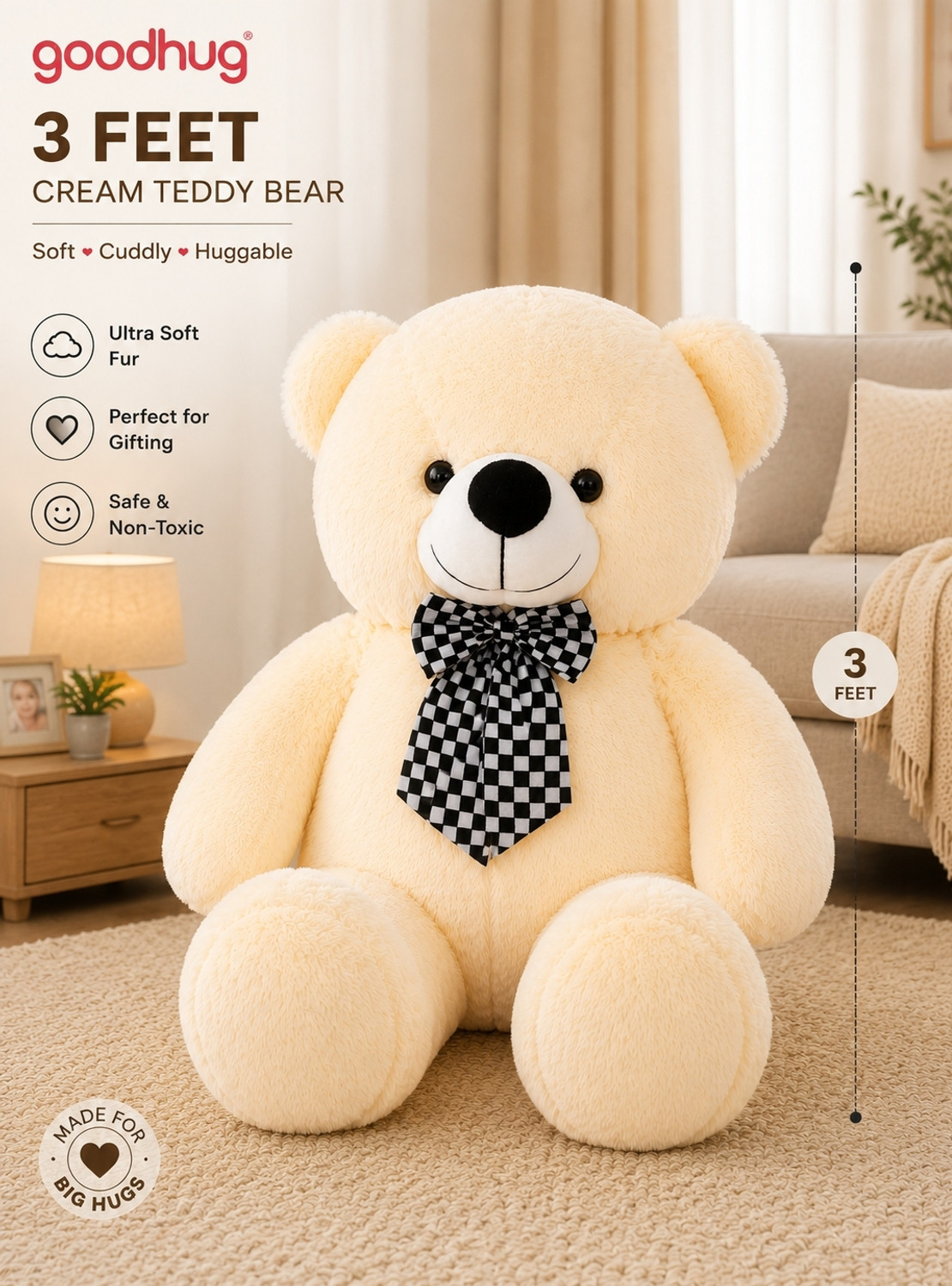 Image of Goodhug 3 Feet Giant Cream Teddy Bear Premium Plush Toy - 90 cm