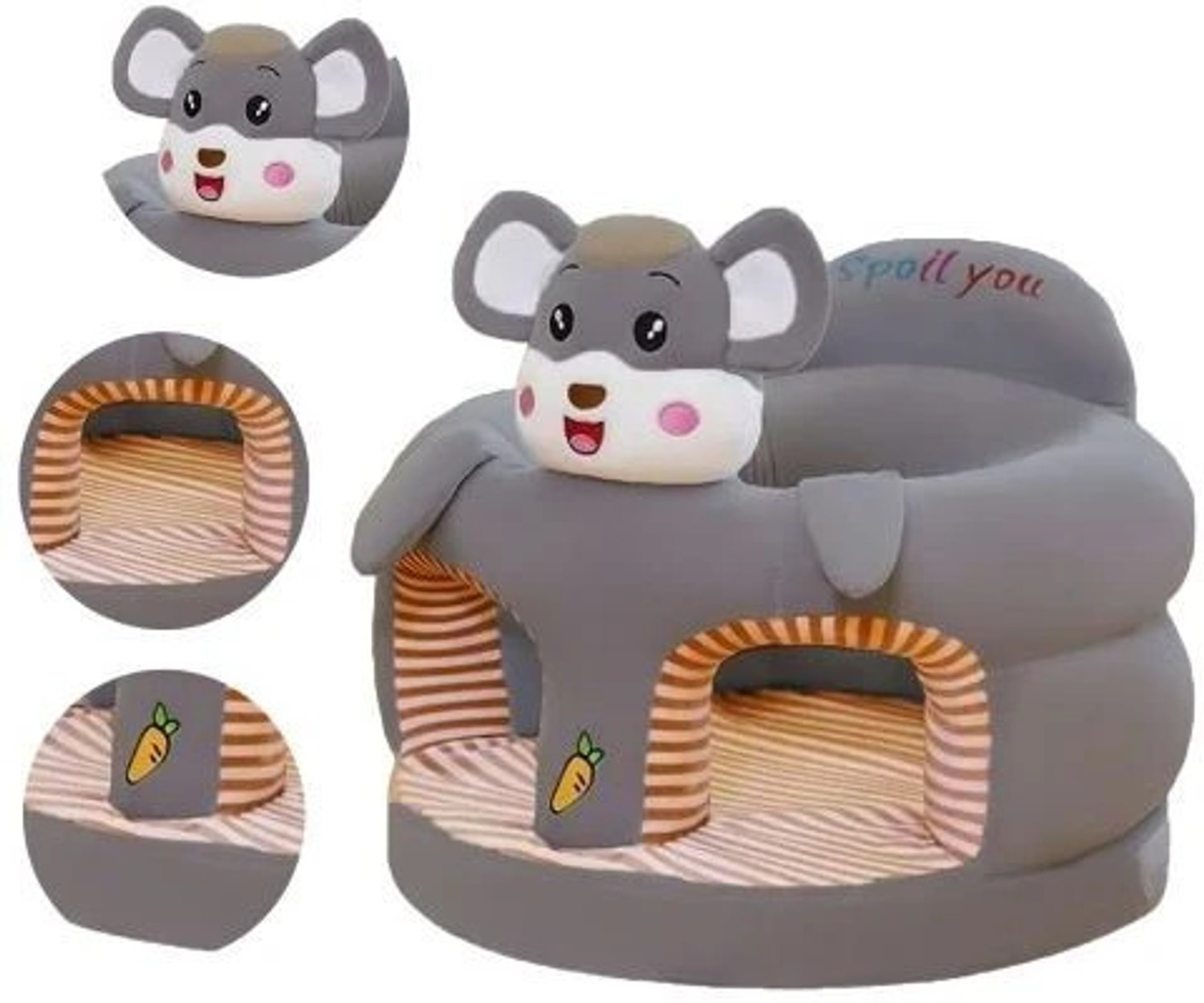 Image of WIPLK MOUSE SOFT TOYS /CUSHION BABY SOFA /KIDS FOR GIFT /KIDS SITTING SOFA - 45 cm (Grey)