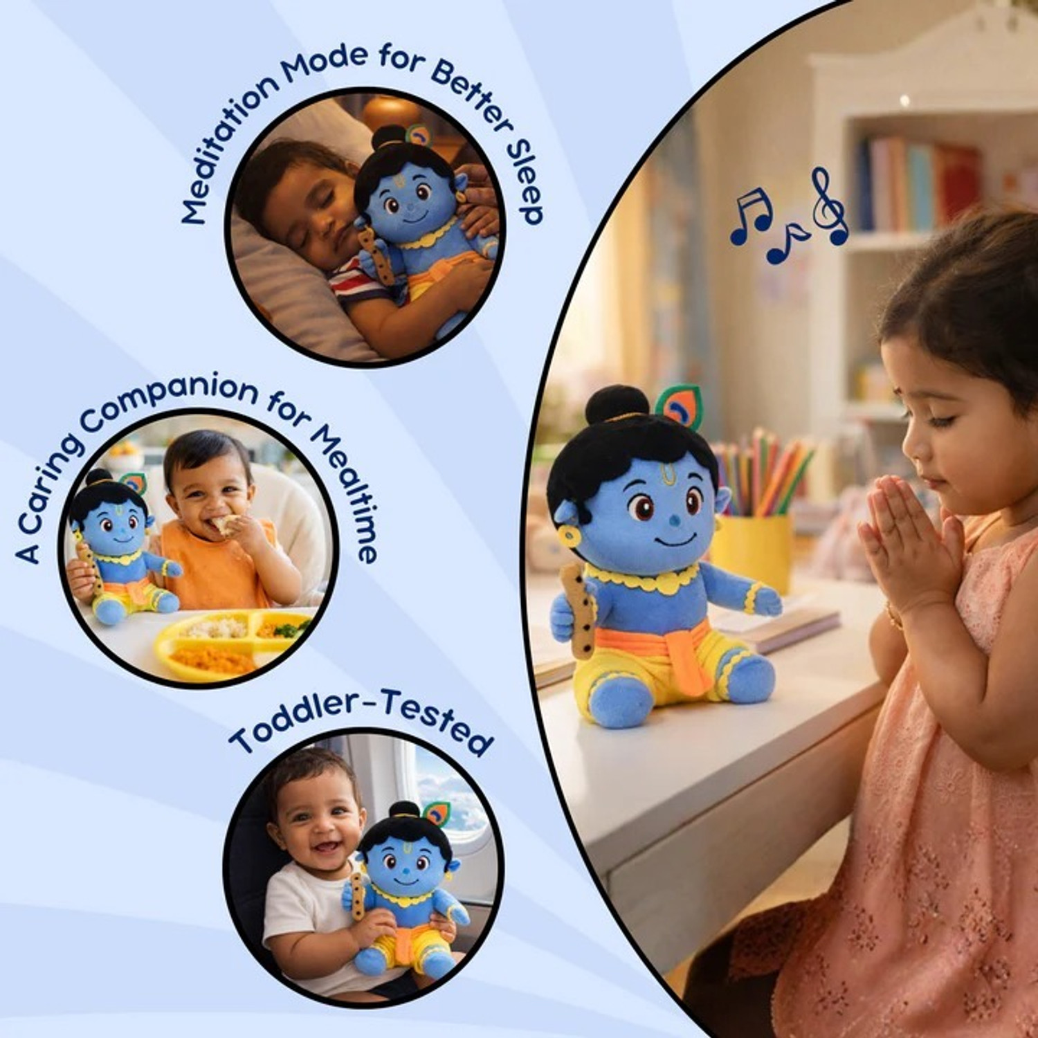 Image of Clapstore Toys Clap Cuddle Mantra Chanting Krishna Soft Toy with Meditation Mode