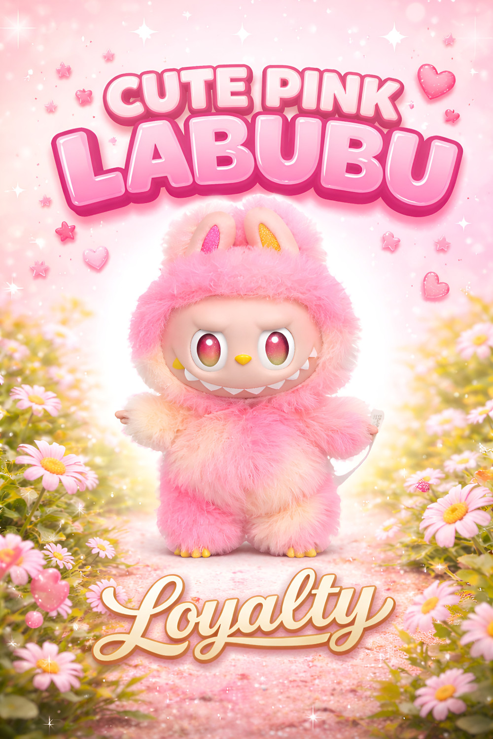 Image of COLOR FLAME PINK-labubu Doll For Gift |Big Into Energy Loyalty Edition-Best Selling Soft Toy - 17 cm