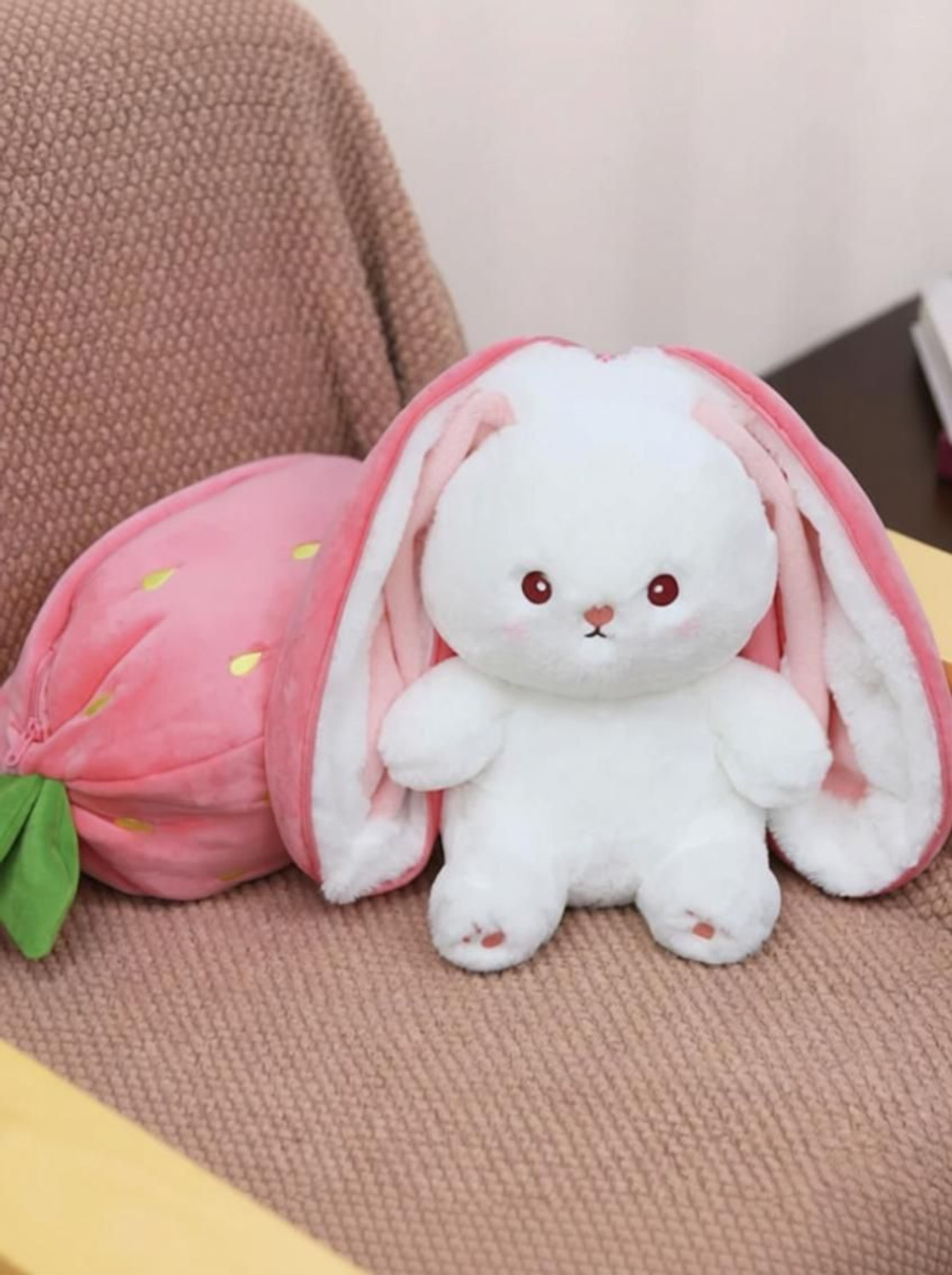 Image of RSS SOFT TOYS Soft Stuffed Bunny Toy, Reversible Strawberry Rabbit - 32 cm