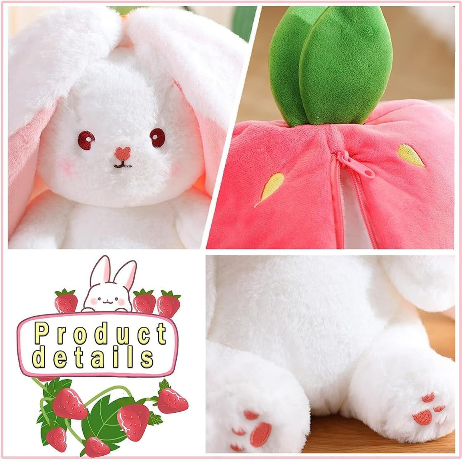 Image of Puffkins Reversable Cute Plush Big Ears Bunny Premium Quality - 25 cm (Multicolor) - 25 cm
