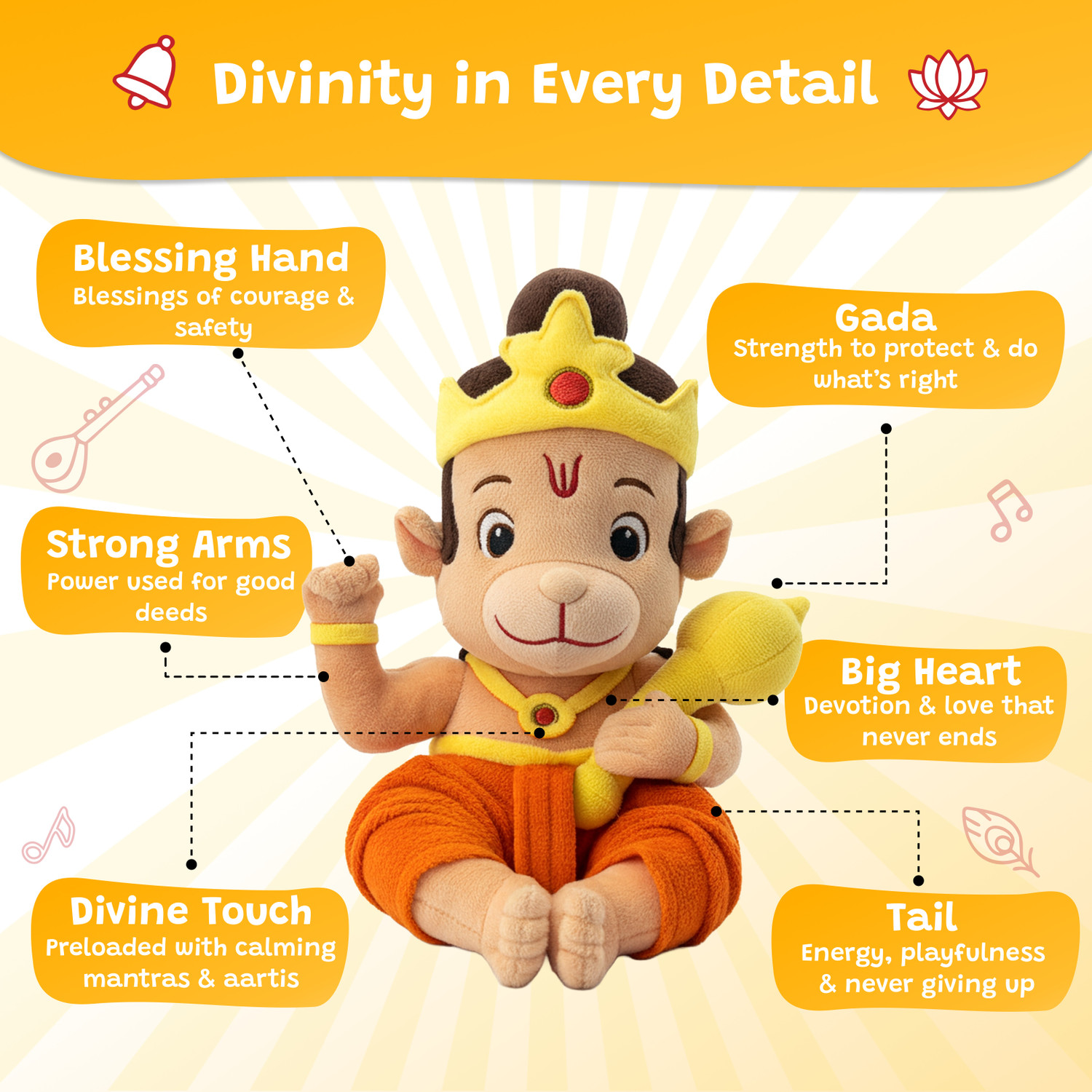 Image of WonderBuddy Divine Mantra Chanting Baby Hanuman Soft Toy with 8 Preloaded Mantras & Aartis - 25 mm