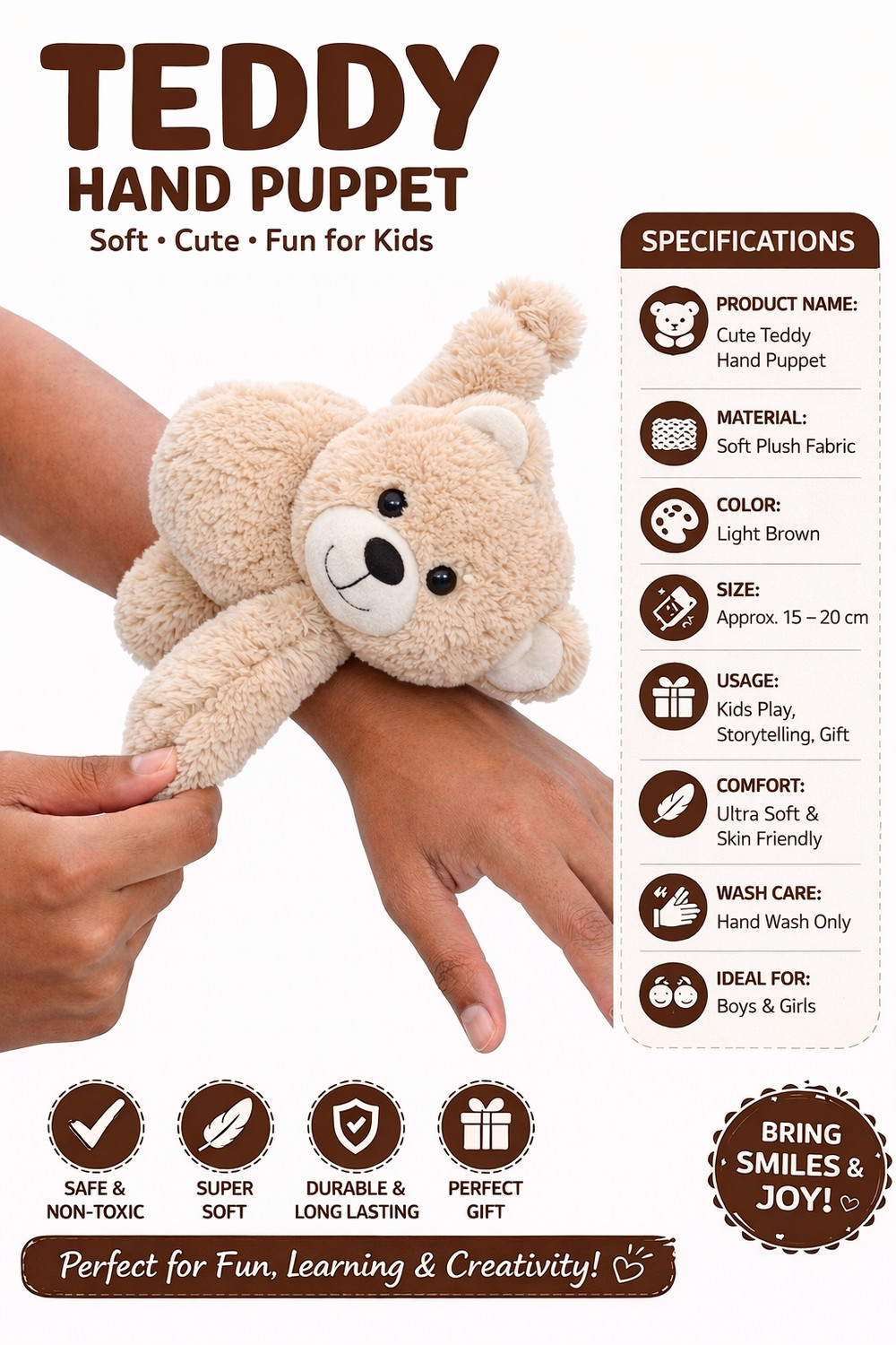 Image of ByNems Cute Teddy Bear Plush Slap Wrist Band soft Toy for Kids - 17 mm