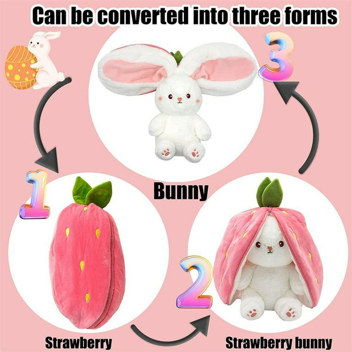 Image of Bitsu Bobsu Trending Reversible Rabbit - Strawberry Bunny Soft Toy ( Plushie Rabbit ) - 32 cm