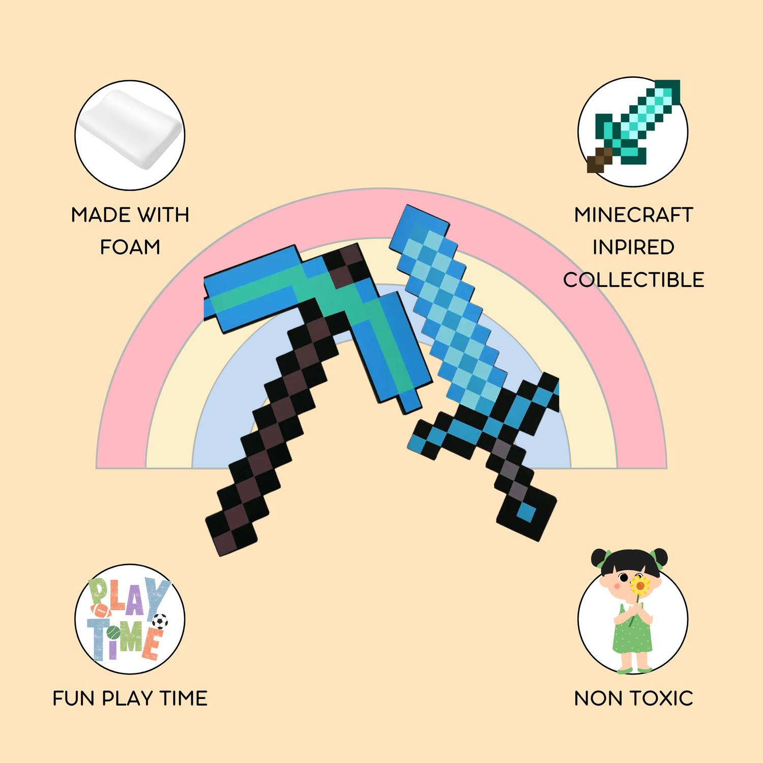 Fusked Flufies Minecraft Sword and Pickaxe - Mine craft toys for
