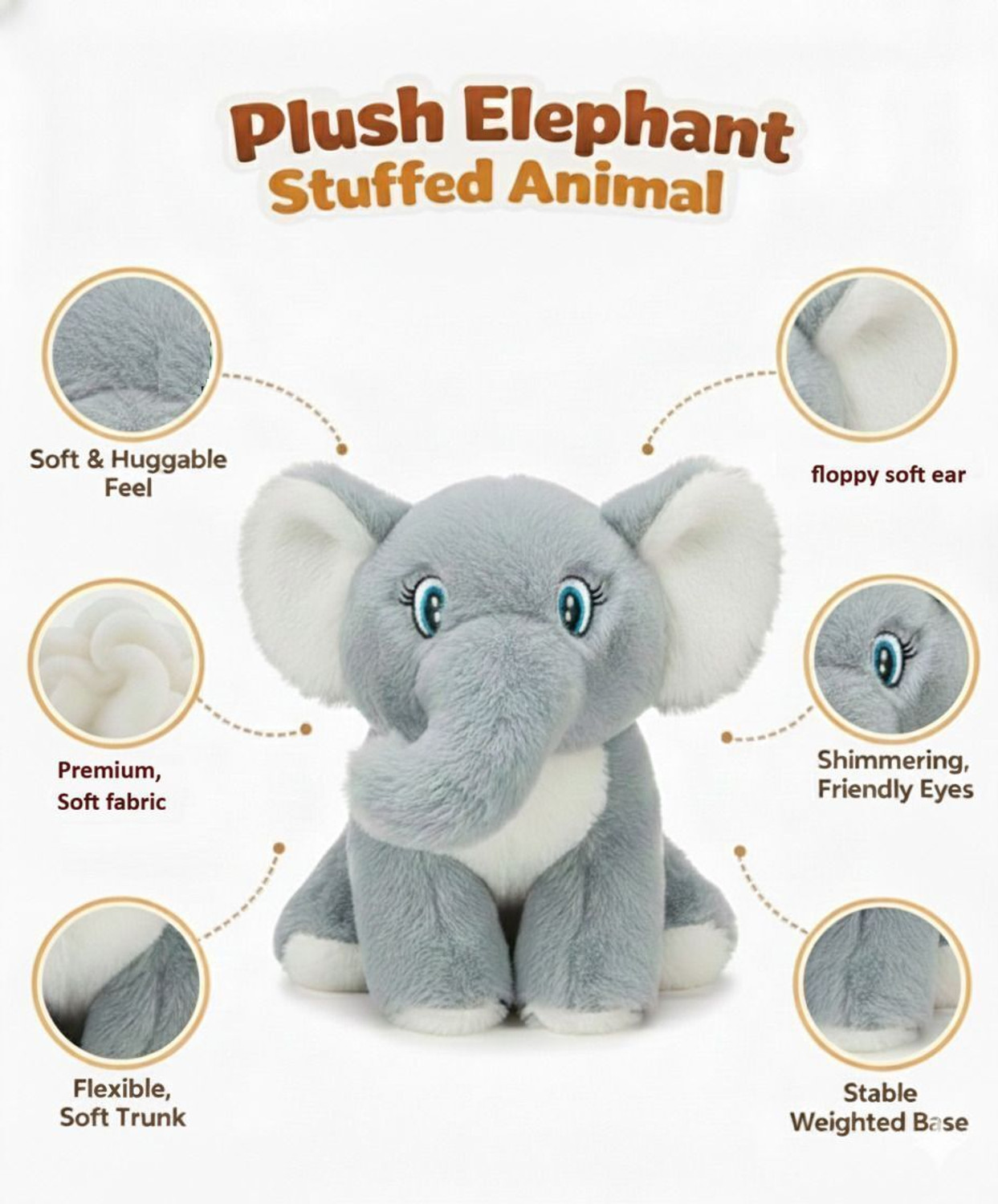 Image of SHREEJI GIFT Adorable & Ultra-Soft Elephant Plush Toy - The Perfect Cuddly Companion - 25 cm