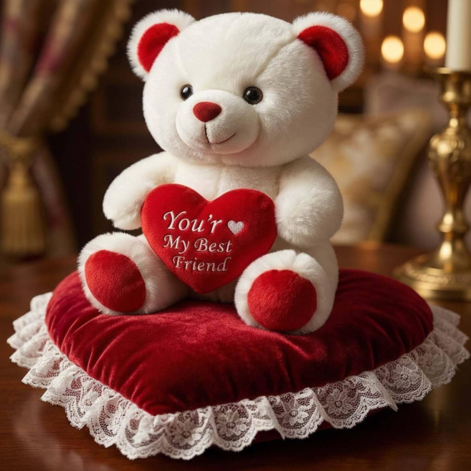 Alvero Premium Soft Plush Teddy Bear with Heart Cushion, Stuffed Toy for Valentine Gift - 25 cm