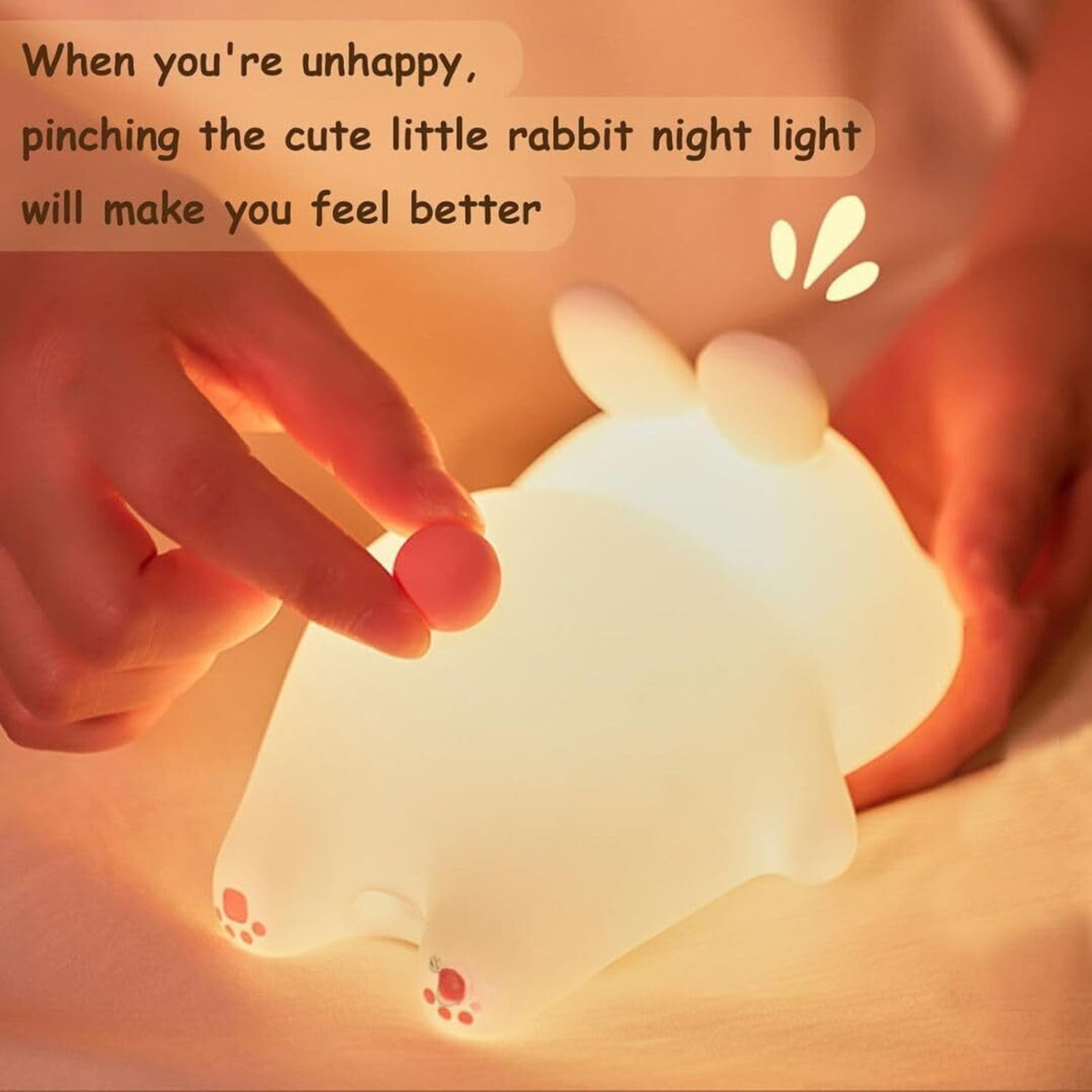 Image of FINARO Cute Rabbit Night Lamp, USB Rechargeable, Changing Light, Room Decor Night Lamp - 6 inch (Multicolor)