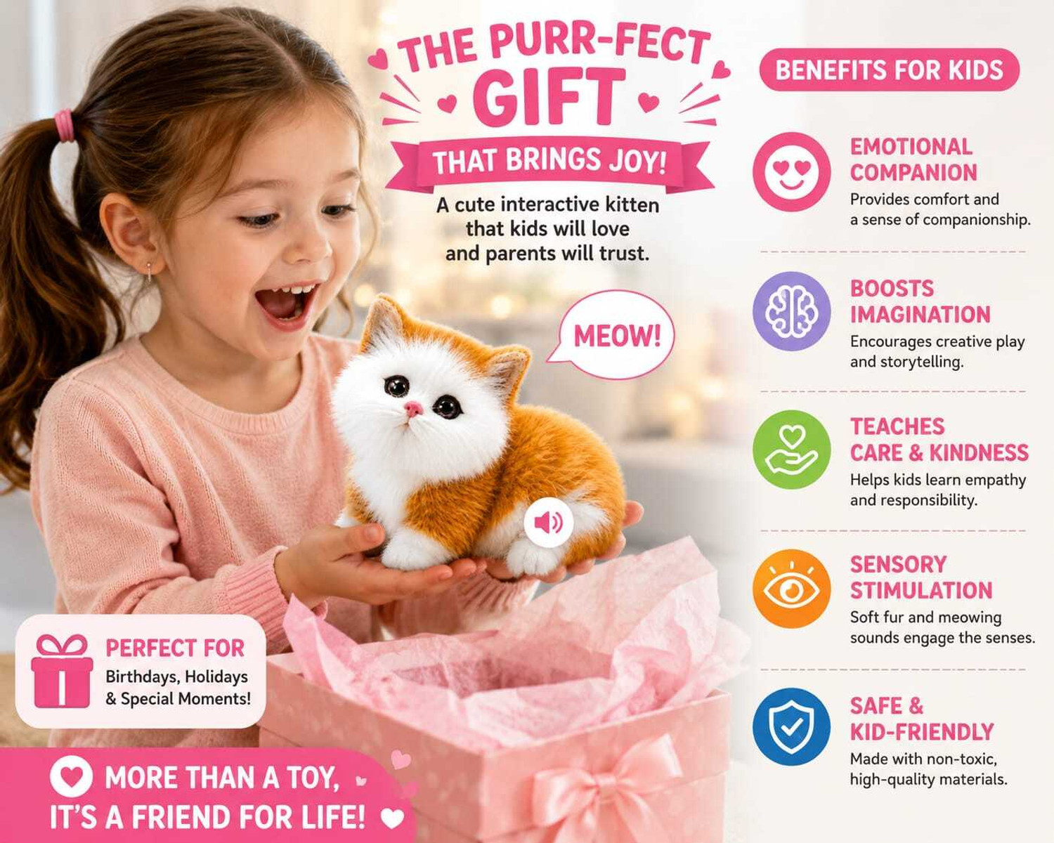 Image of TTW Realistic Cat Soft Toy for Kids | Cute Plush Kitten for Gift & Decoration - 60 mm