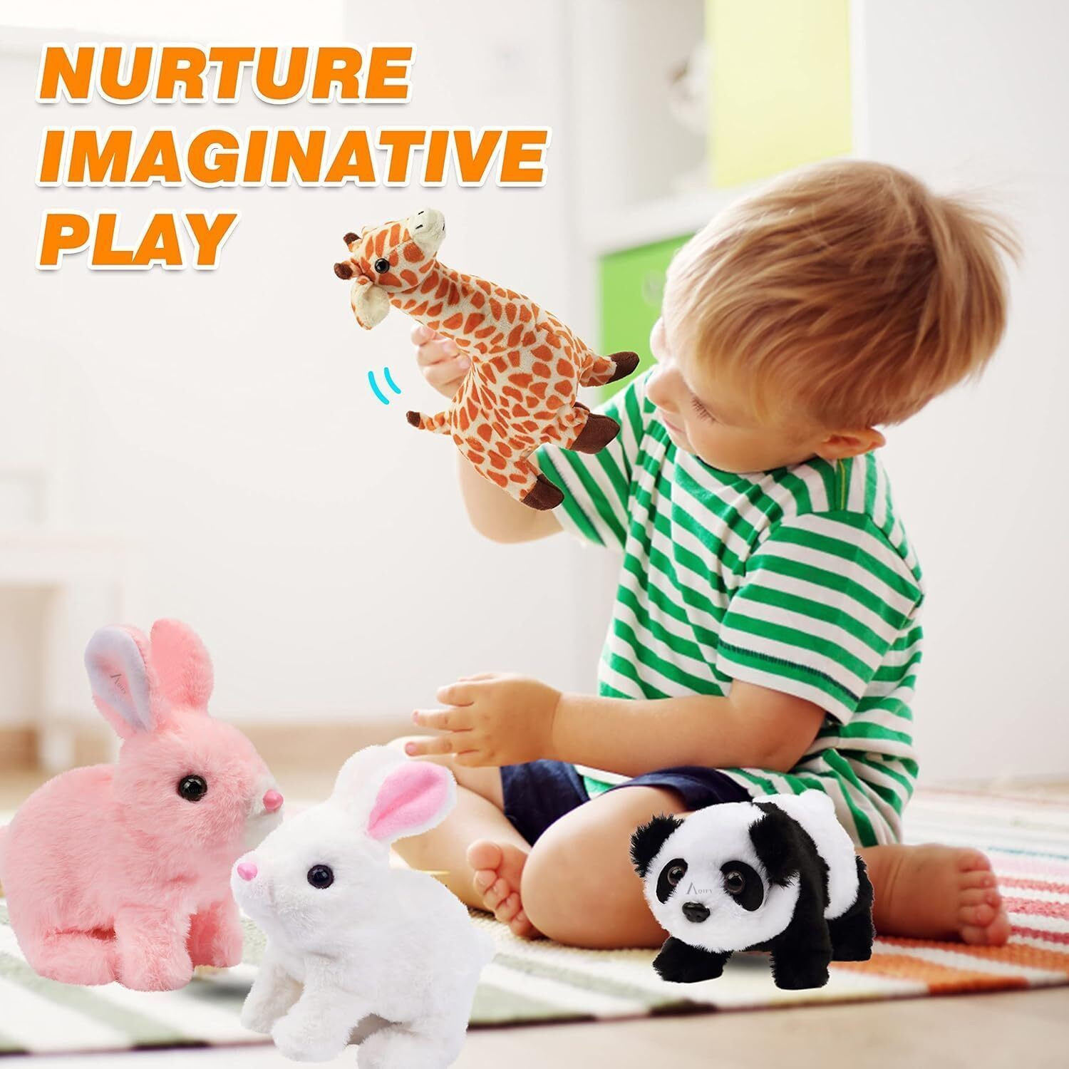 Image of AJDK MART Hopping Walking Bunny Toy with Sounds, Jumping Rabbit Wiggling Ears, Moving SofT - 18 cm
