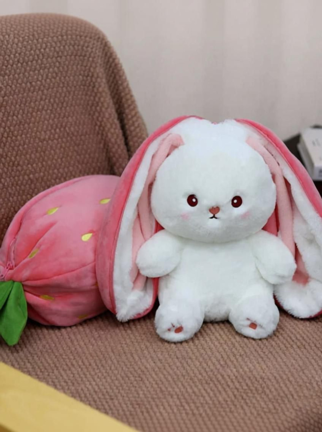 Image of RSS SOFT TOYS Soft Stuffed Bunny Toy, Reversible Strawberry Rabbit - 32 cm