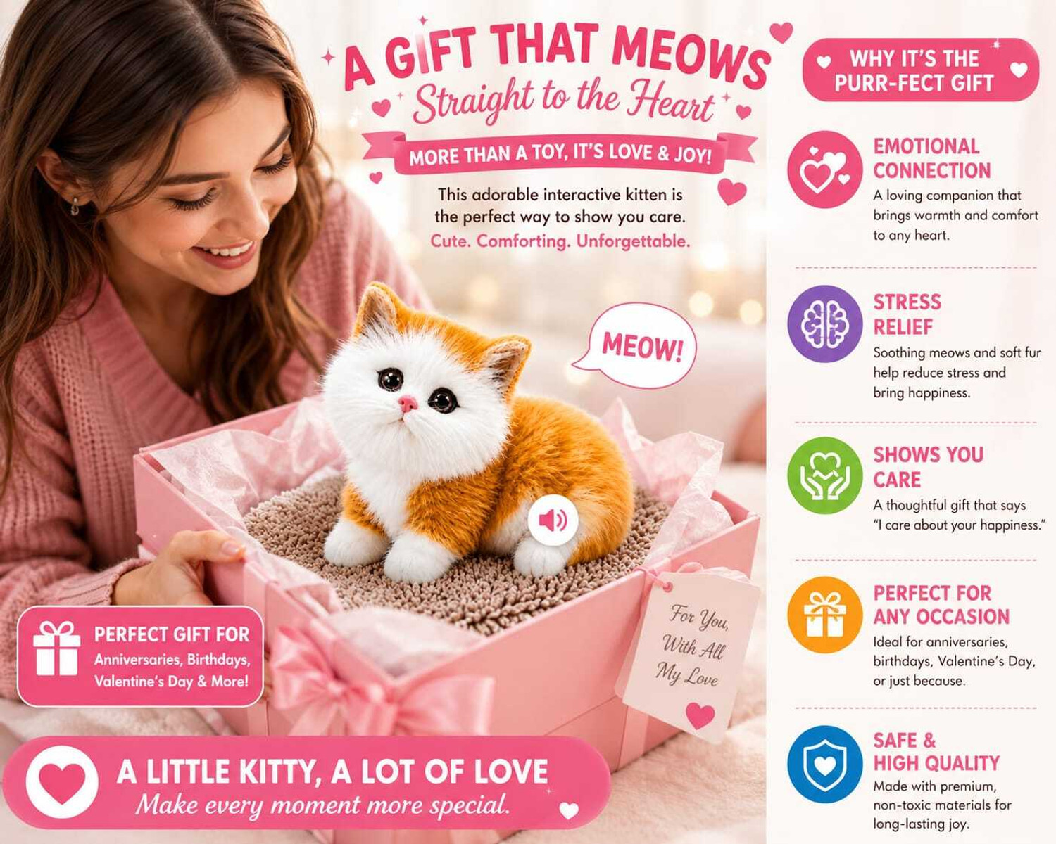 Image of TTW Realistic Cat Soft Toy for Kids | Cute Plush Kitten for Gift & Decoration - 60 mm