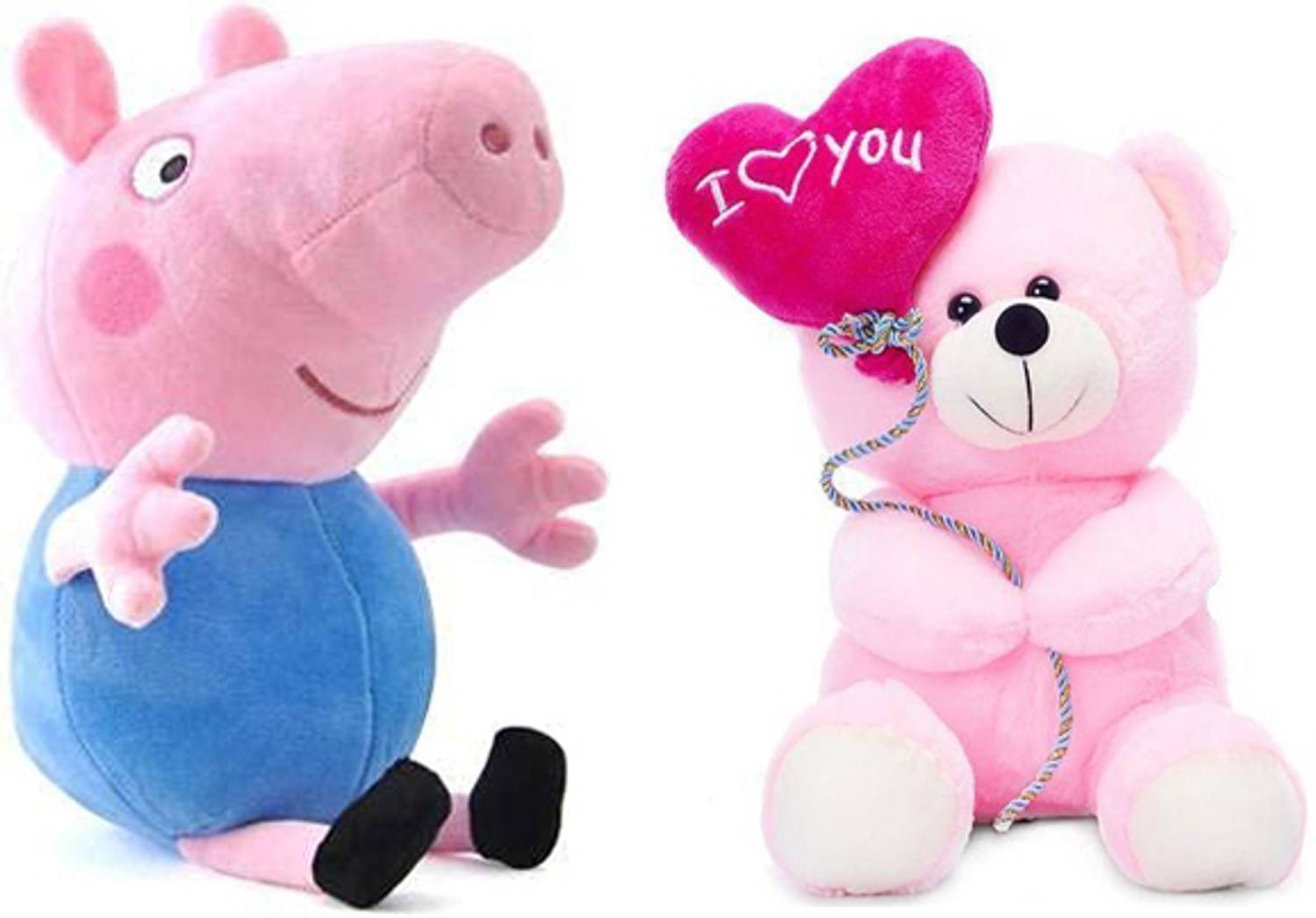HELLOBEAR Combo Soft Toy Peppa Pig With Teddy Bear For kids Cute Plush Animal Toy - 25 cm