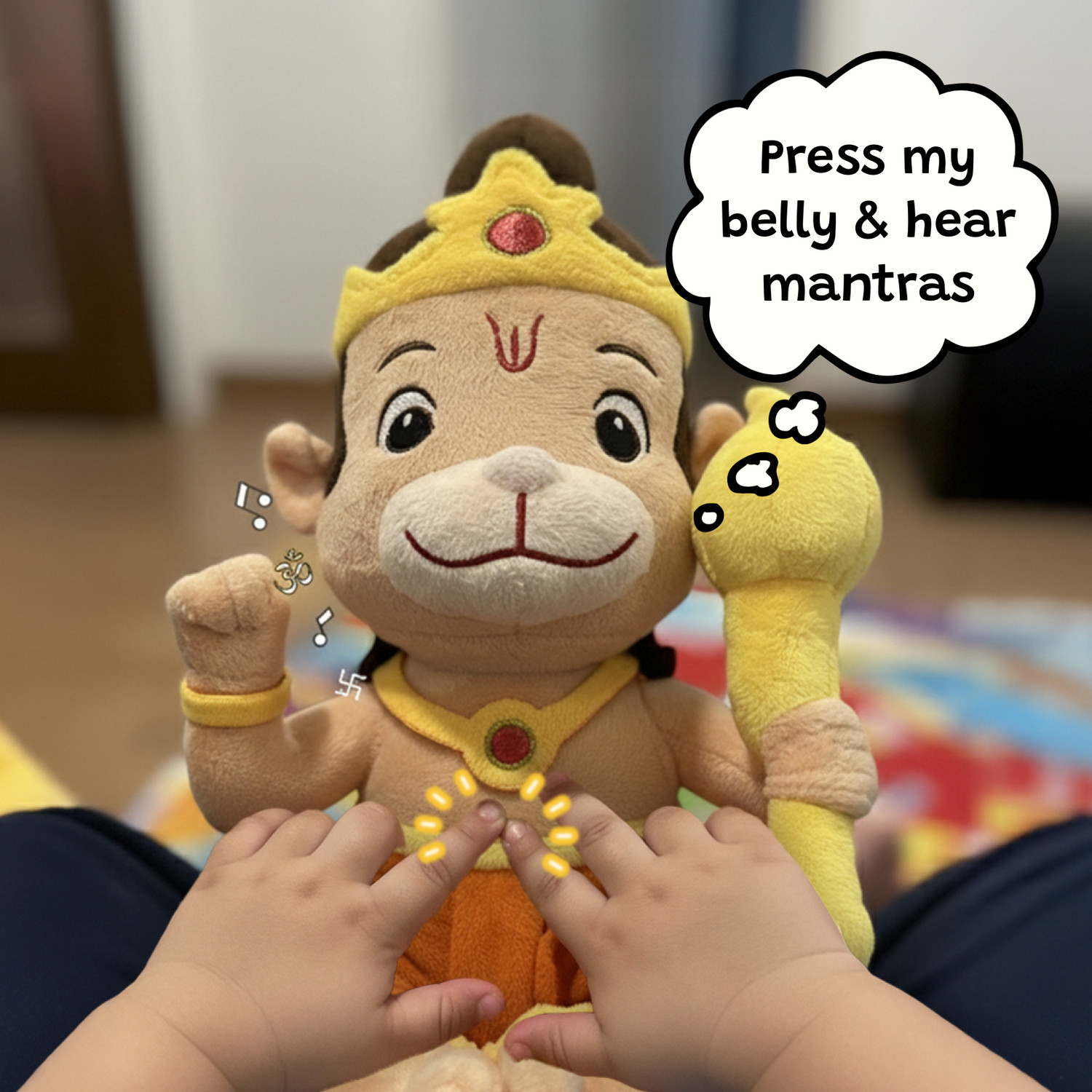 Image of WonderBuddy Divine Mantra Chanting Baby Hanuman Soft Toy with 8 Preloaded Mantras & Aartis - 25 mm
