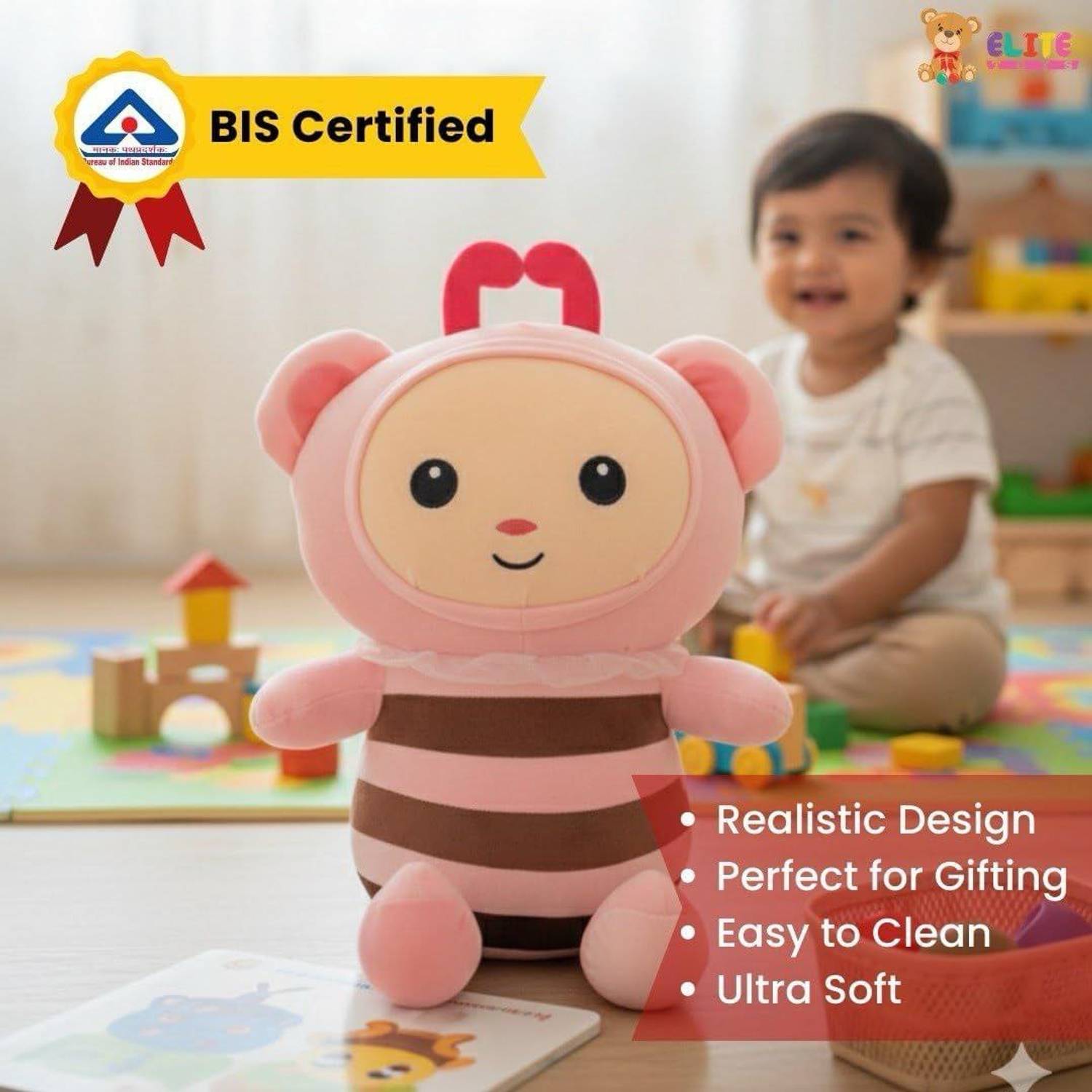 Elite toys Cute Bee Soft Toy Plush | 55 cm Stuffed Cartoon Bee for