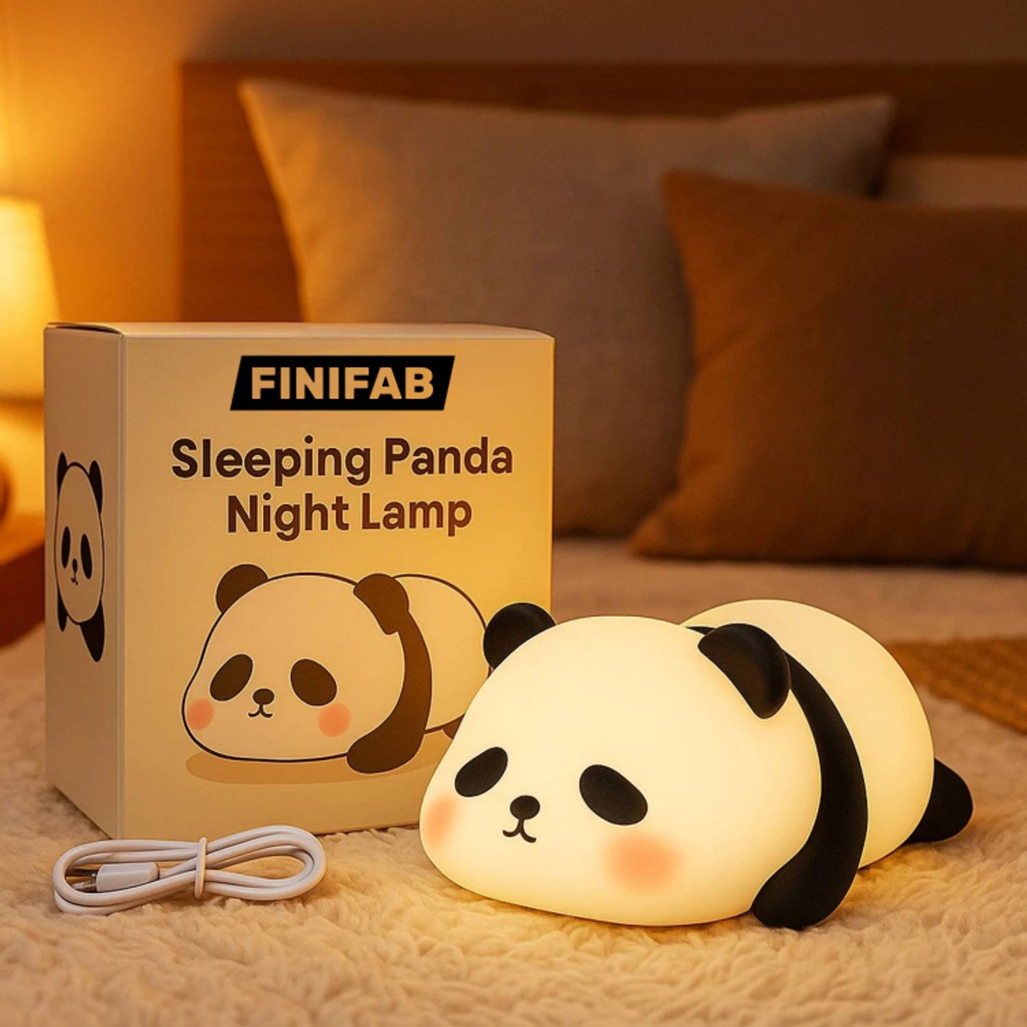 FINIFAB Cute Sleeping Panda Night Light - 7-Color Changing, White, 6