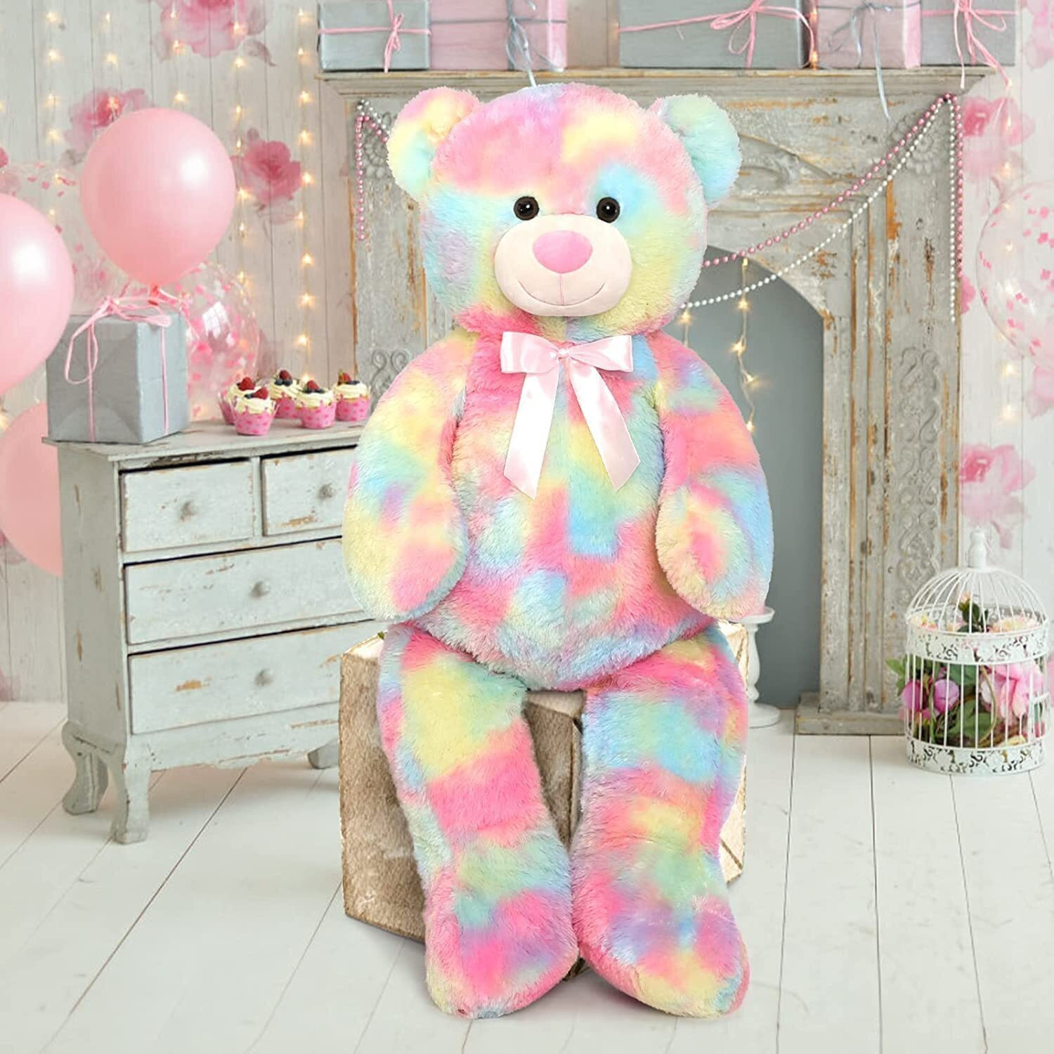 Image of MasKa 5 Feet rainbow teddy bear stuffed toy Christmas, birthday,valentines day - 58 inch