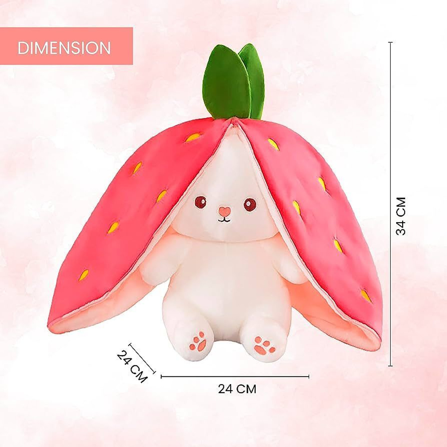 Image of Bitsu Bobsu Trending Reversible Rabbit - Strawberry Bunny Soft Toy ( Plushie Rabbit ) - 32 cm
