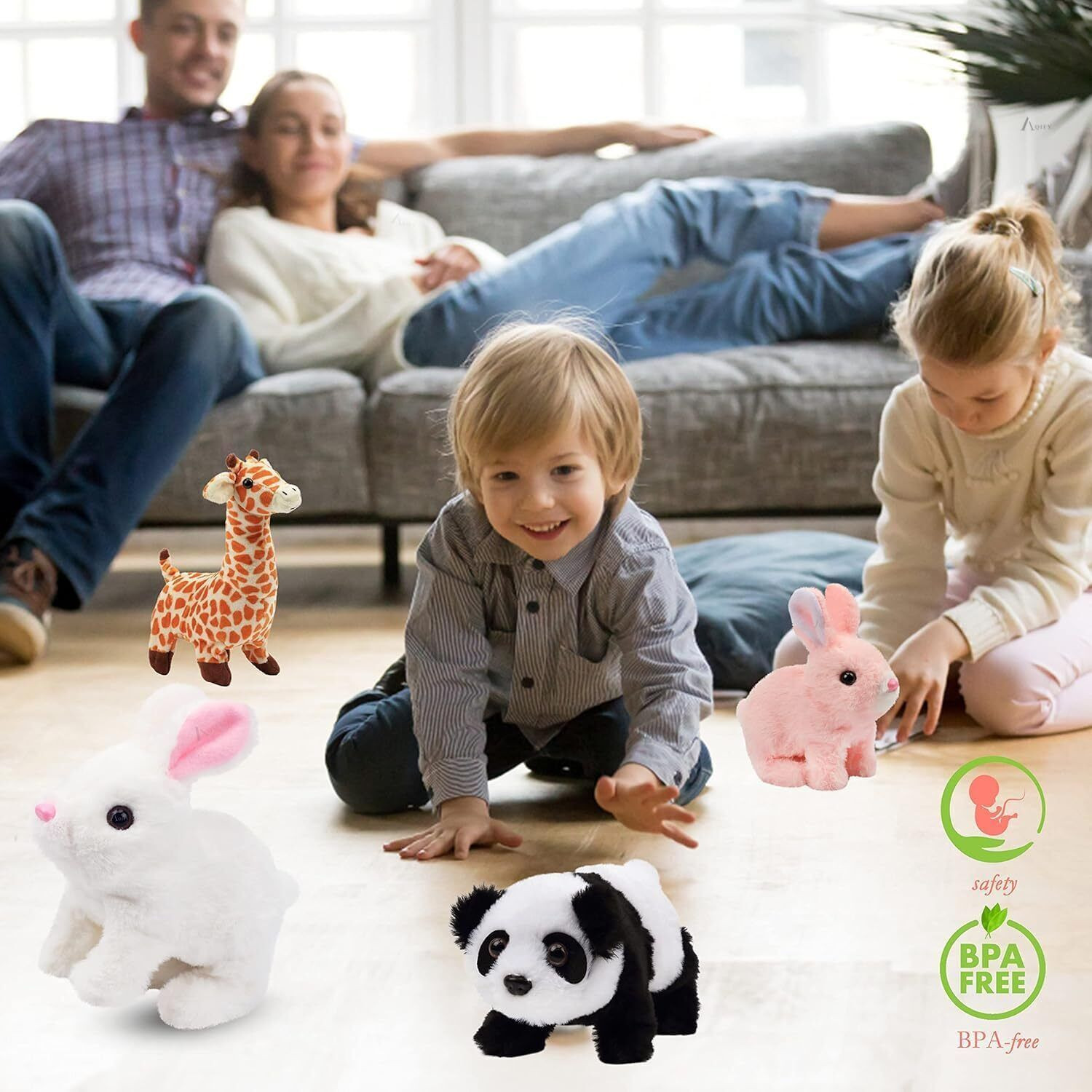 Image of AJDK MART Hopping Walking Bunny Toy with Sounds, Jumping Rabbit Wiggling Ears, Moving SofT - 18 cm