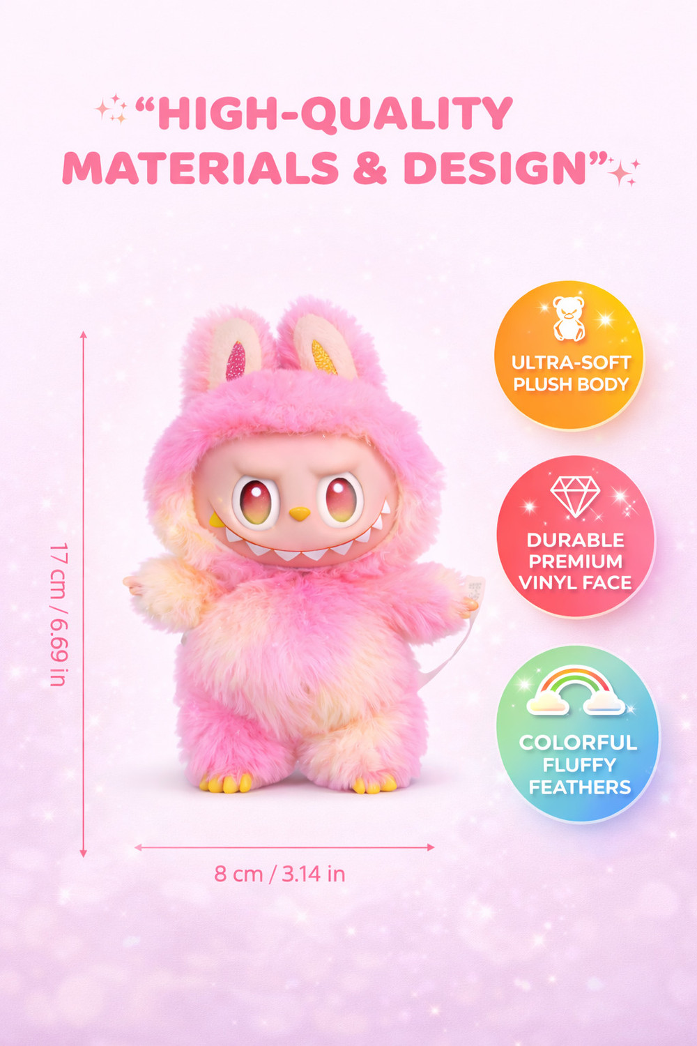 Image of COLOR FLAME PINK-labubu Doll For Gift |Big Into Energy Loyalty Edition-Best Selling Soft Toy - 17 cm