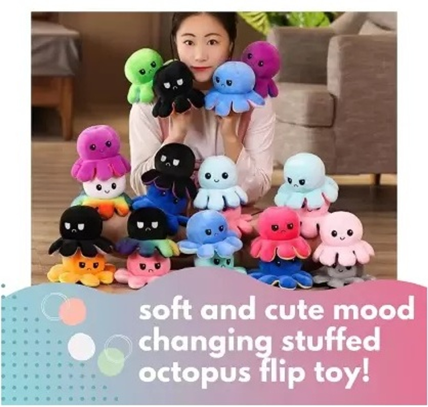 Image of DRM Octopus Toy Flip Moody Happy Sad Angry Inside Out - 20 cm