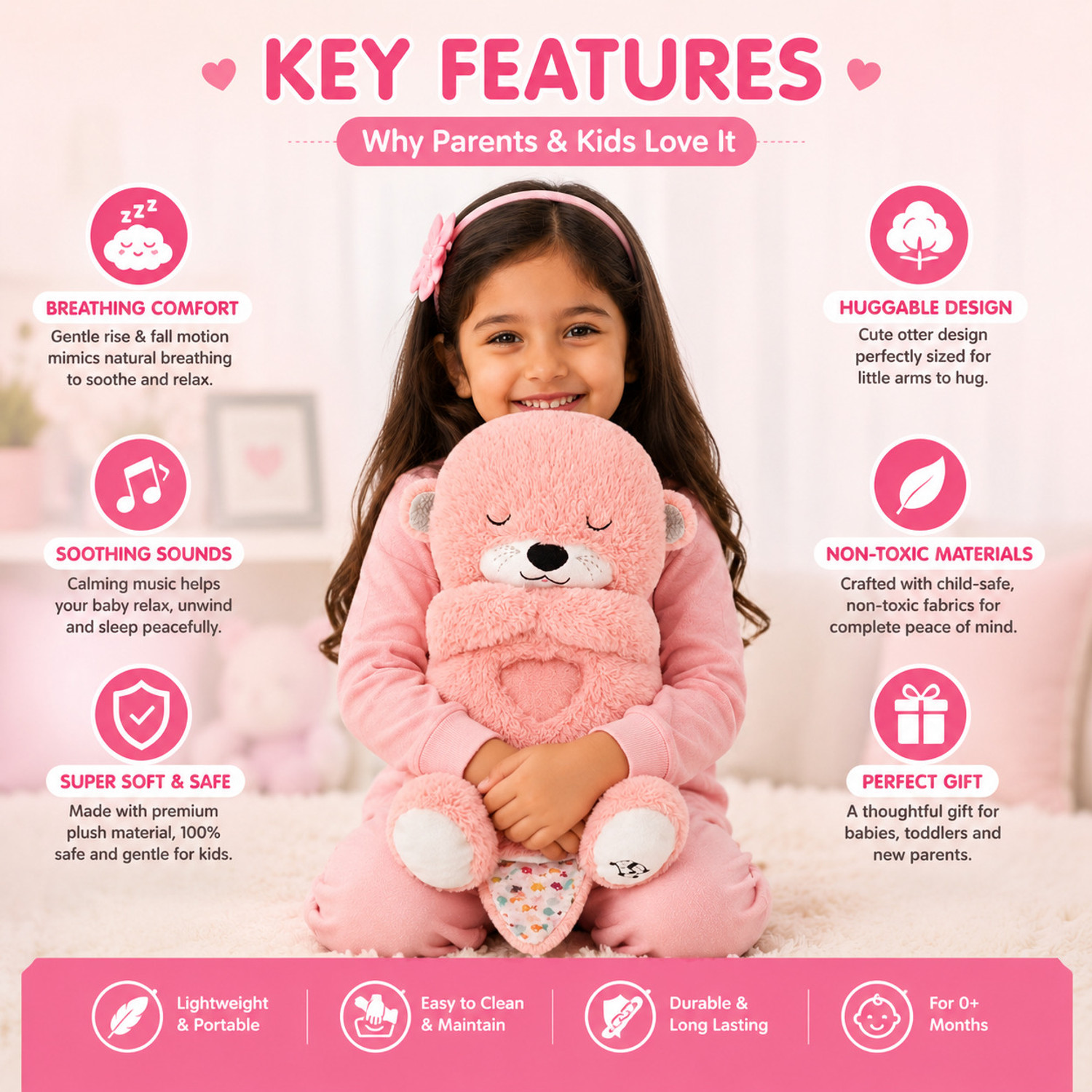 Image of ViKrish Breathing Motion Infant Toys for Newborns, Soft Breathing Stitch Teddy Bear - 30 cm
