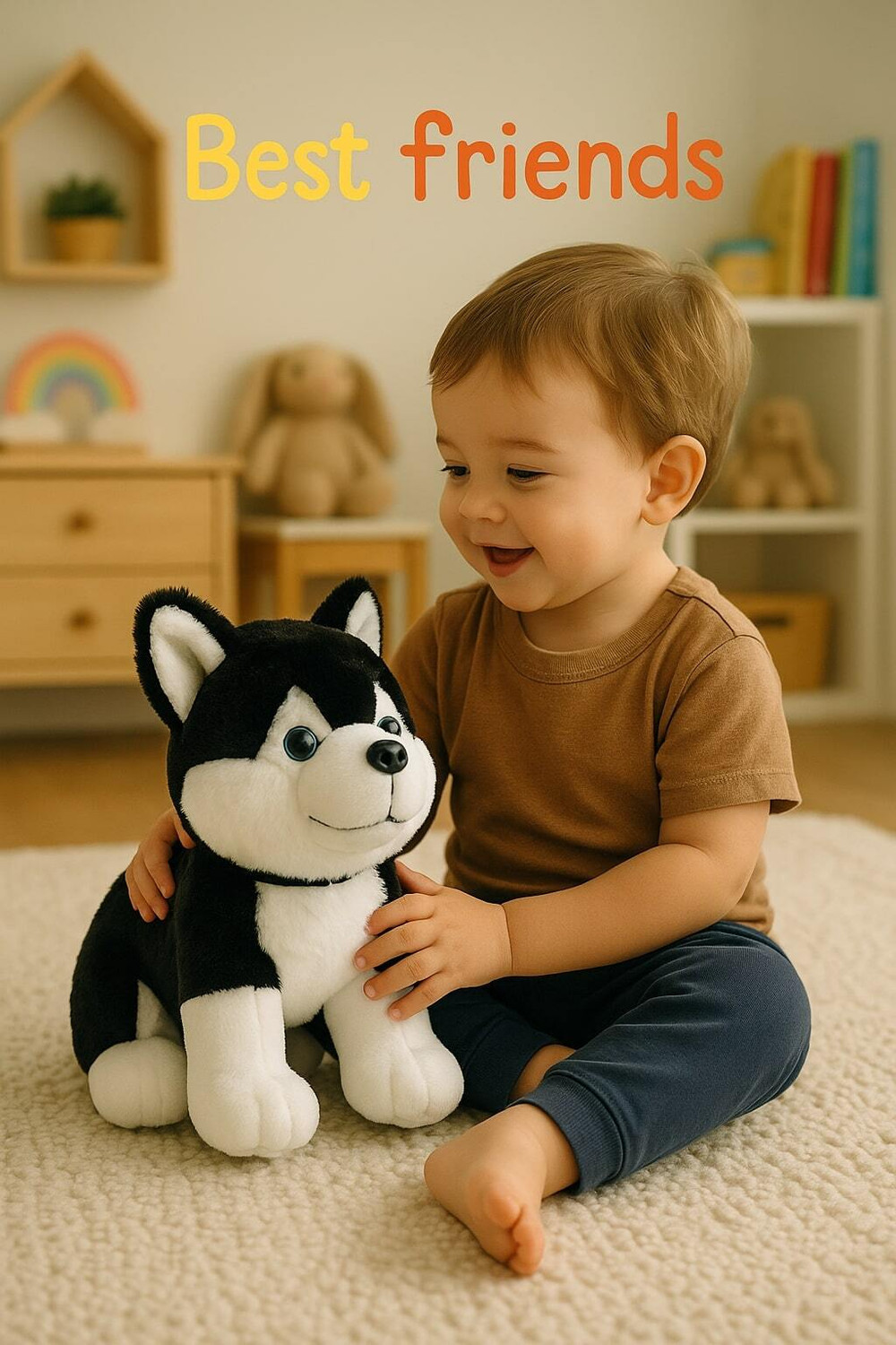 Image of Besties Plush Husky Dog Stuffed Animal Puppy Soft Toy, Adorable Gifts Black - 25 cm