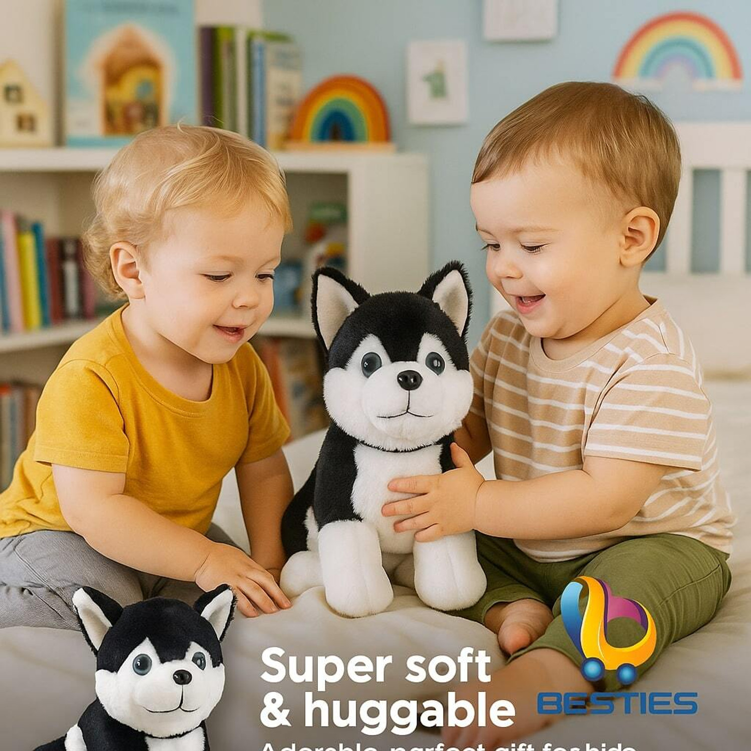 Image of Besties Plush Husky Dog Stuffed Animal Puppy Soft Toy, Adorable Gifts Black - 25 cm