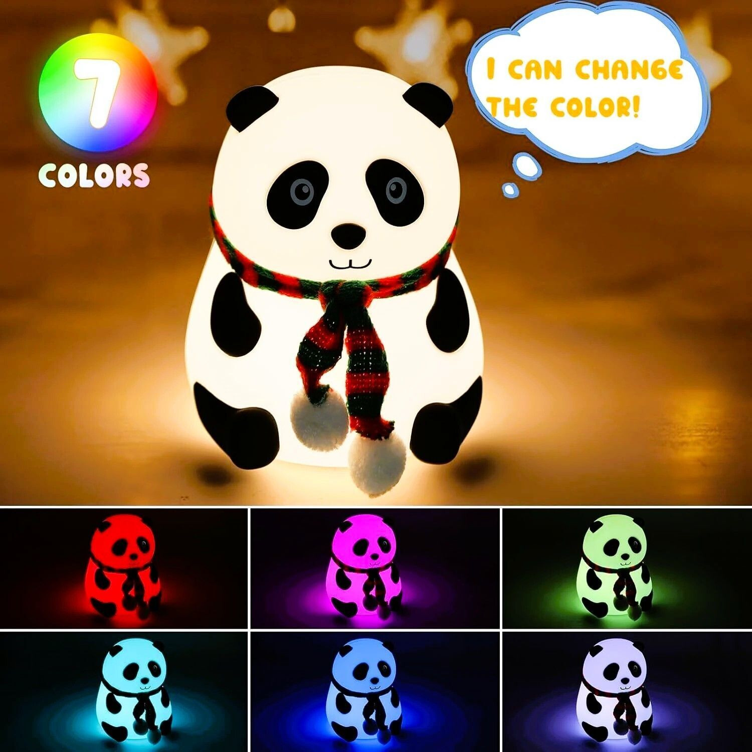 Image of FINARO new Cute Panda toy 7 Color Changing Animal Night Light For Kids Bedroom - 15 cm
