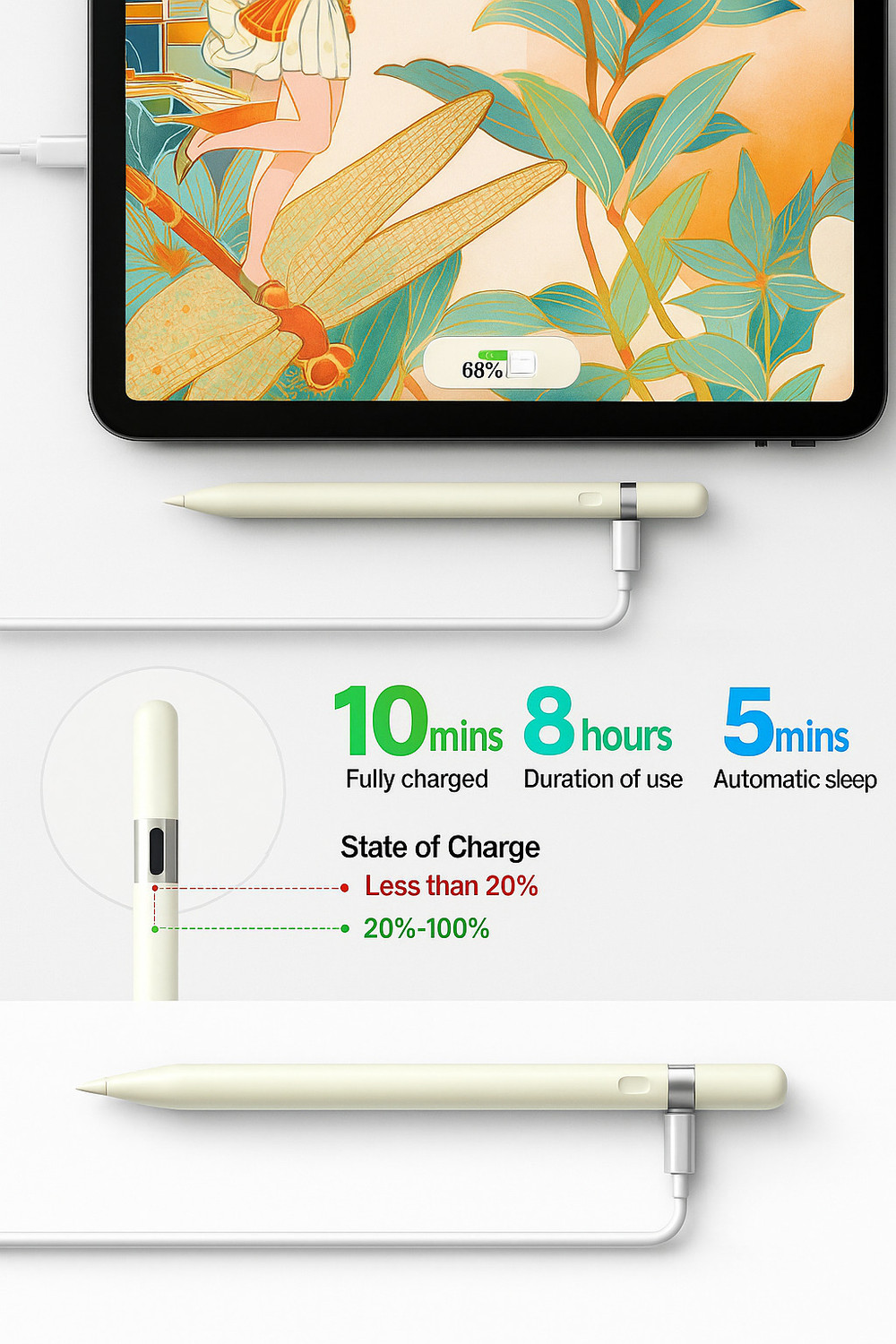 Image of Turbotek Magnetic charging pencil 3rd generation for ipad & android, wireless stylus pen Stylus
