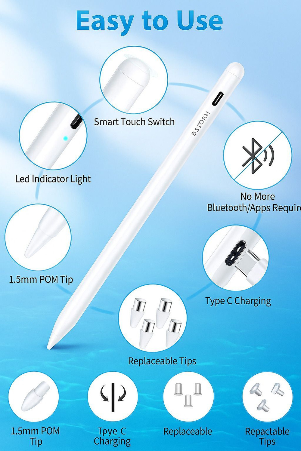 Image of GFBNMN stylus pen / active pencil for ipad tilt sensor and sensitivity Stylus