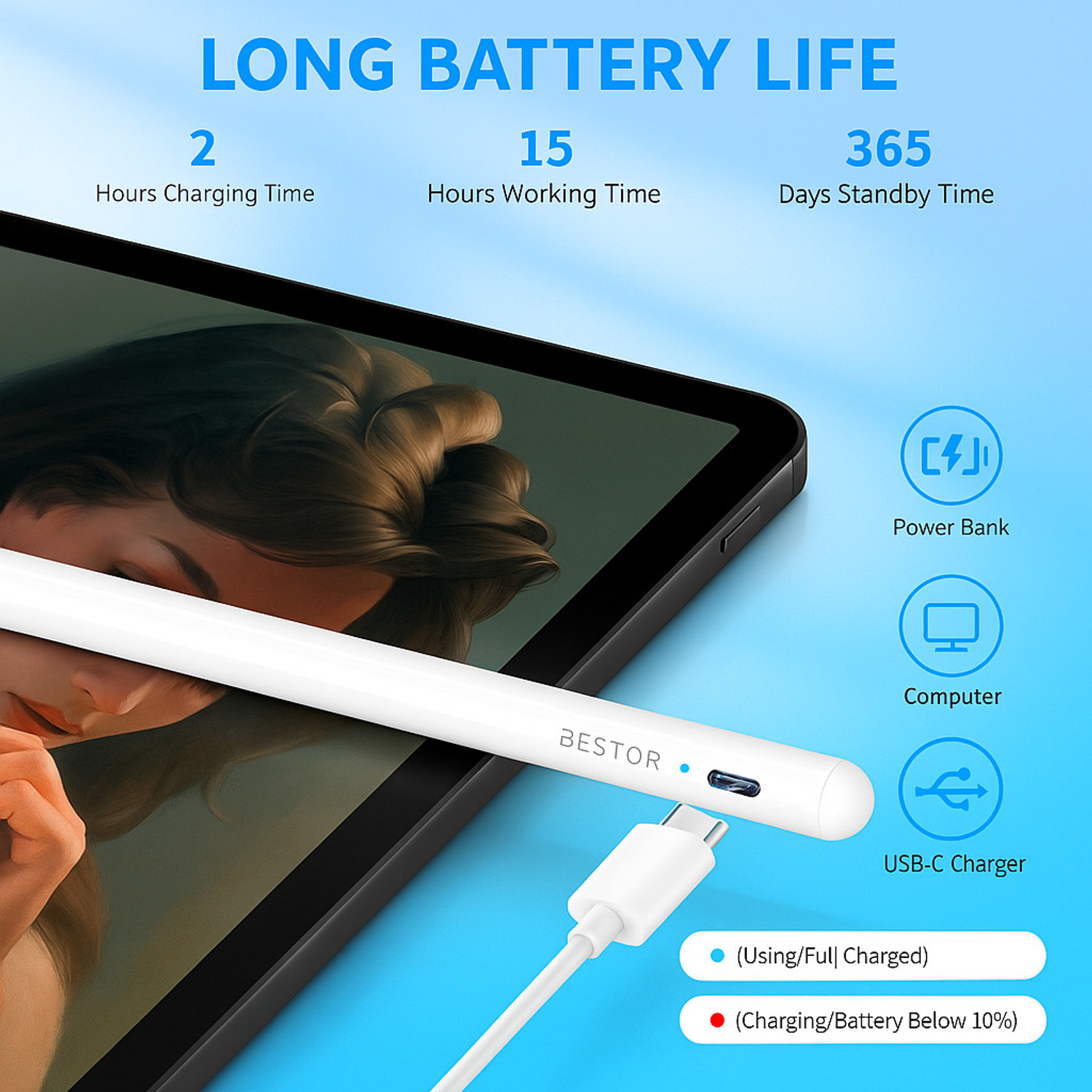 Image of Tukzer Universal Magnetic charging pencil 3rd generation for ipad & android, wireless stylus pen Stylus