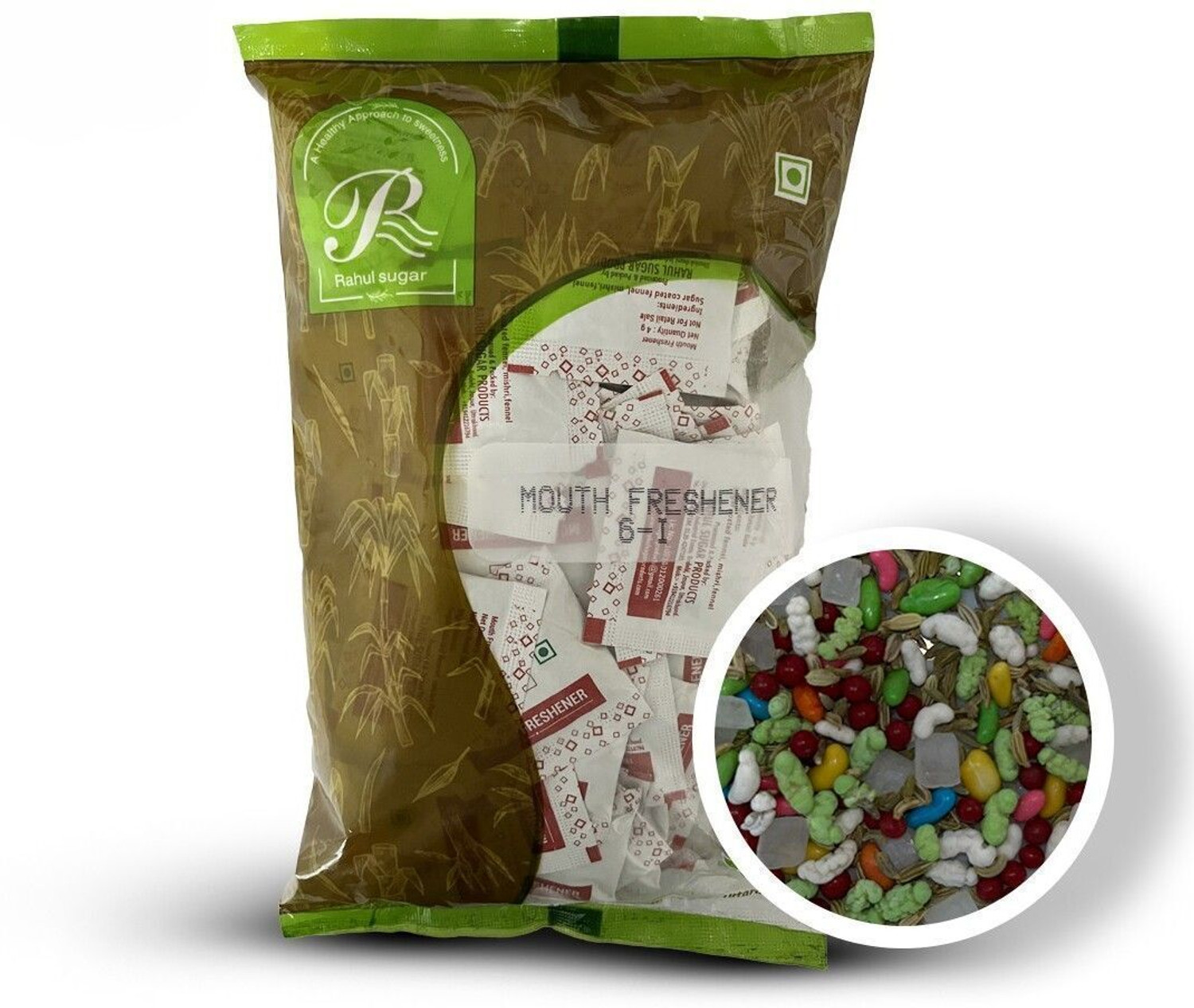 Image of Rahul Sugar Mouth Freshener 6 in 1, Sugar Coated Fennel, Misri, Fennel, 4 g Pack of 500gm White Sugar