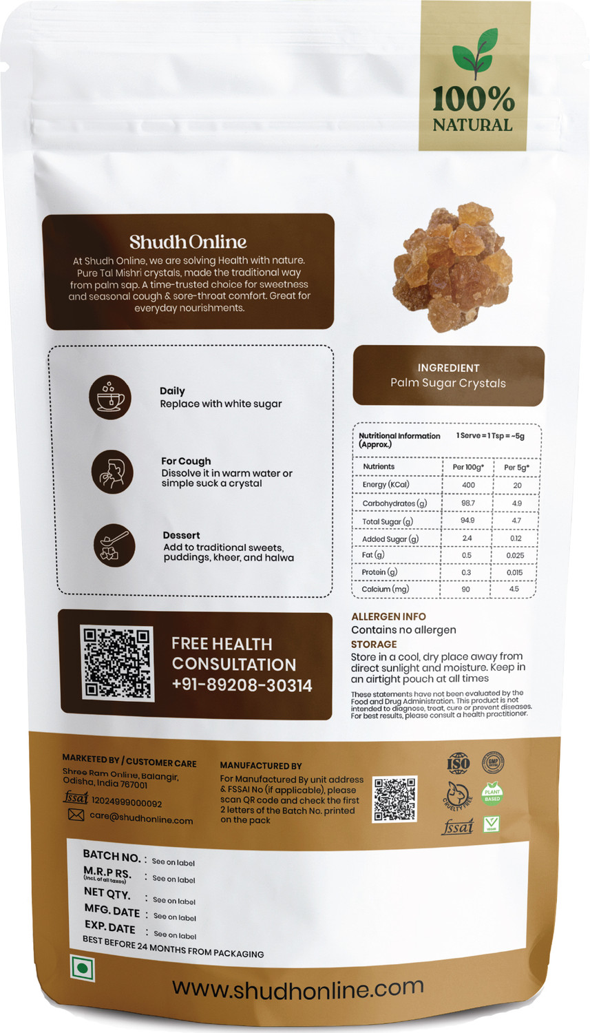 Image of Shudh Online Tal Mishri, Palm Candy, Palm Sugar Crystals, Tal Misri, Panang Kalakandu, Panakarkandu (Diabetes-Free) Palm Sugar