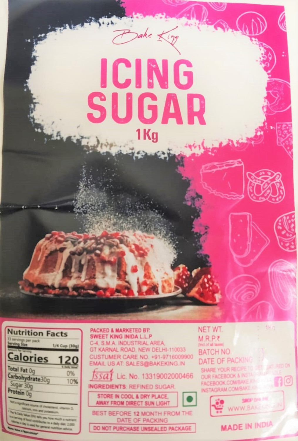 Image of Bake King Icing Sugar 1000G Icing Sugar Powder for Cake, Baking, Frosting, Glazing, Filling, Thickening or Simply Dusting Over Fruits / Pastries. FINE GRADE Icing Sugar Powder Baking Ingredients Icing Sugar Powder (1000 g) Icing Sugar