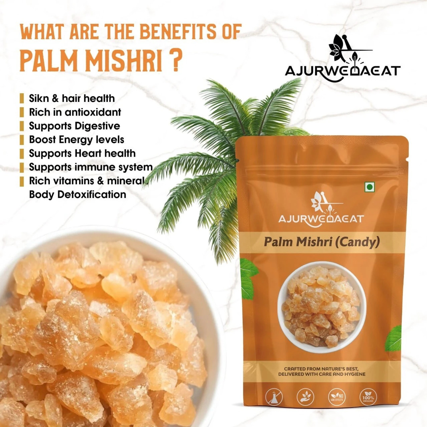 Image of AJURWEDAEAT Palm Mishri|Tal Mishri|Palm Candy|Palm Sugar|Sugar Candy|JKPAM01N200 Palm Sugar