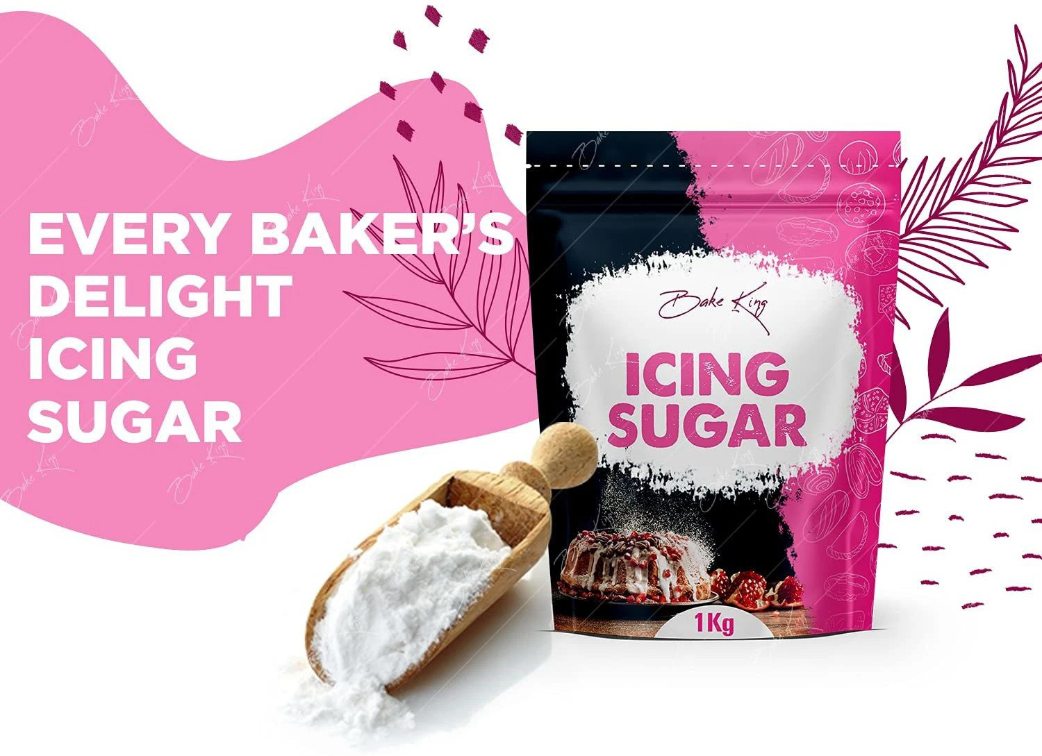 Image of Bake King Icing Sugar 1000G Icing Sugar Powder for Cake, Baking, Frosting, Glazing, Filling, Thickening or Simply Dusting Over Fruits / Pastries. FINE GRADE Icing Sugar Powder Baking Ingredients Icing Sugar Powder (1000 g) Icing Sugar