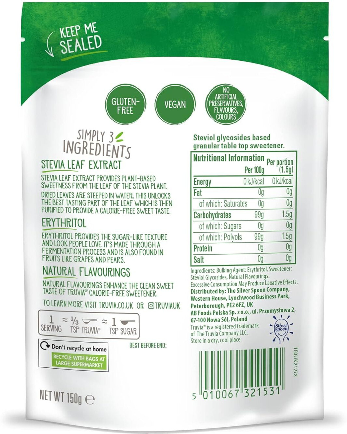Image of truvia Calorie Free Sweetener From Stevia Leaf Bottle 100 Servings Powdered Sugar