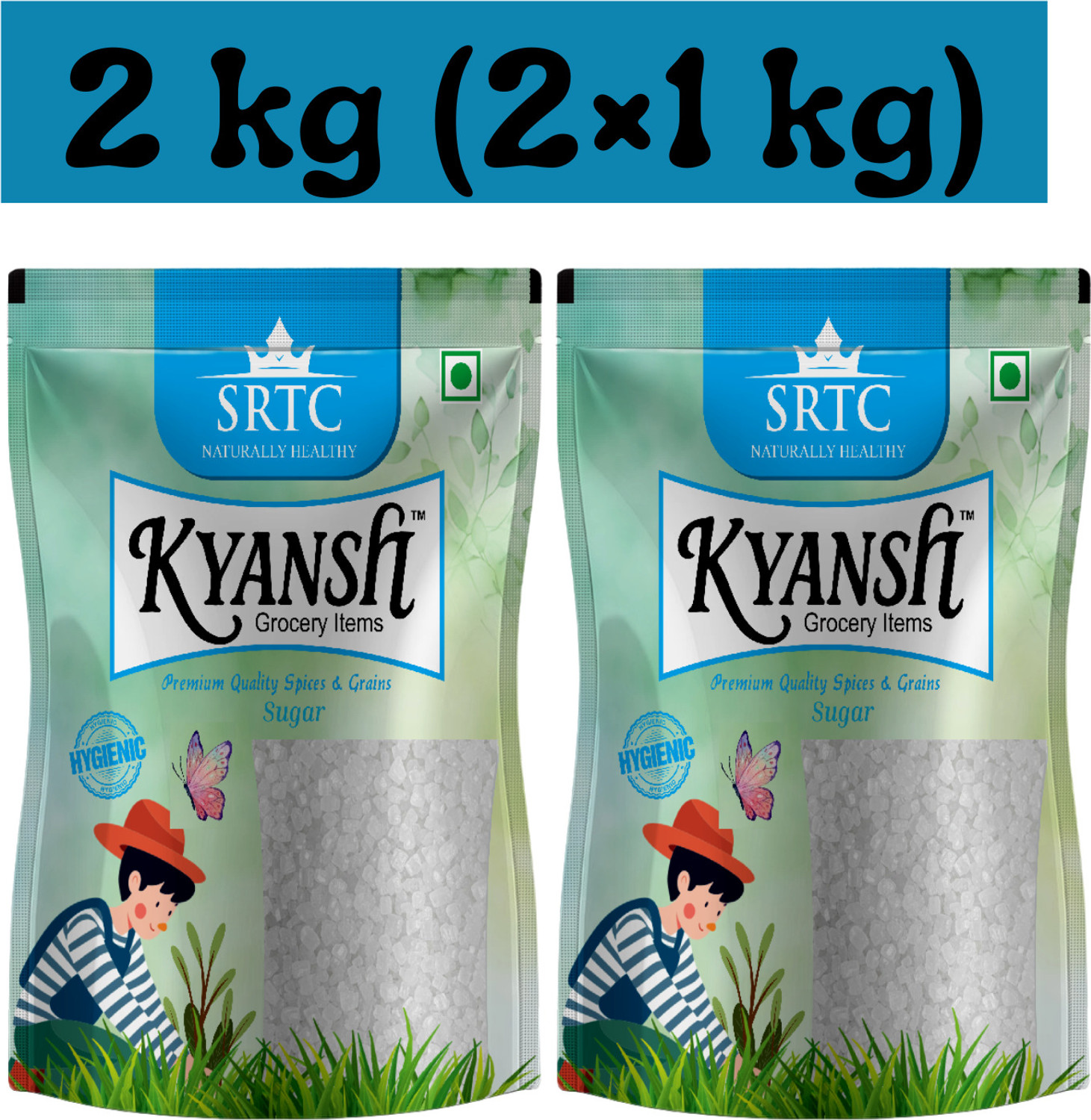 Image of Kyansh 2kg (2x1 kg) Pack of white premium sugar White Sugar