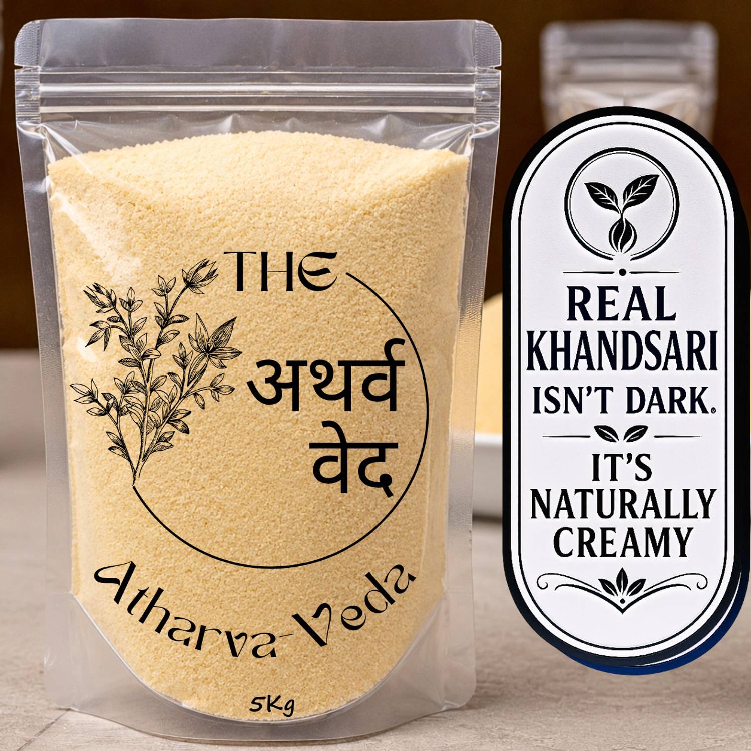 The Atharva-veda Desi Khandsari sugar 5Kg, Organic desi khand, No Chemical Raw brown sugar powder Khandsari Sugar