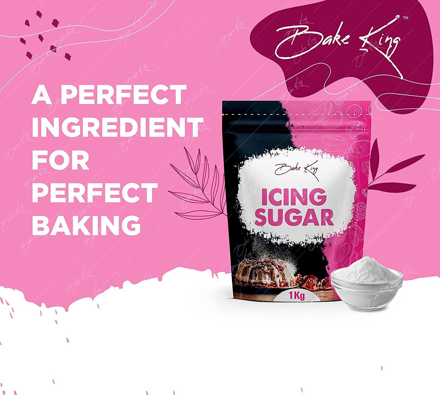 Image of Bake King Icing Sugar 1000G Icing Sugar Powder for Cake, Baking, Frosting, Glazing, Filling, Thickening or Simply Dusting Over Fruits / Pastries. FINE GRADE Icing Sugar Powder Baking Ingredients Icing Sugar Powder (1000 g) Icing Sugar